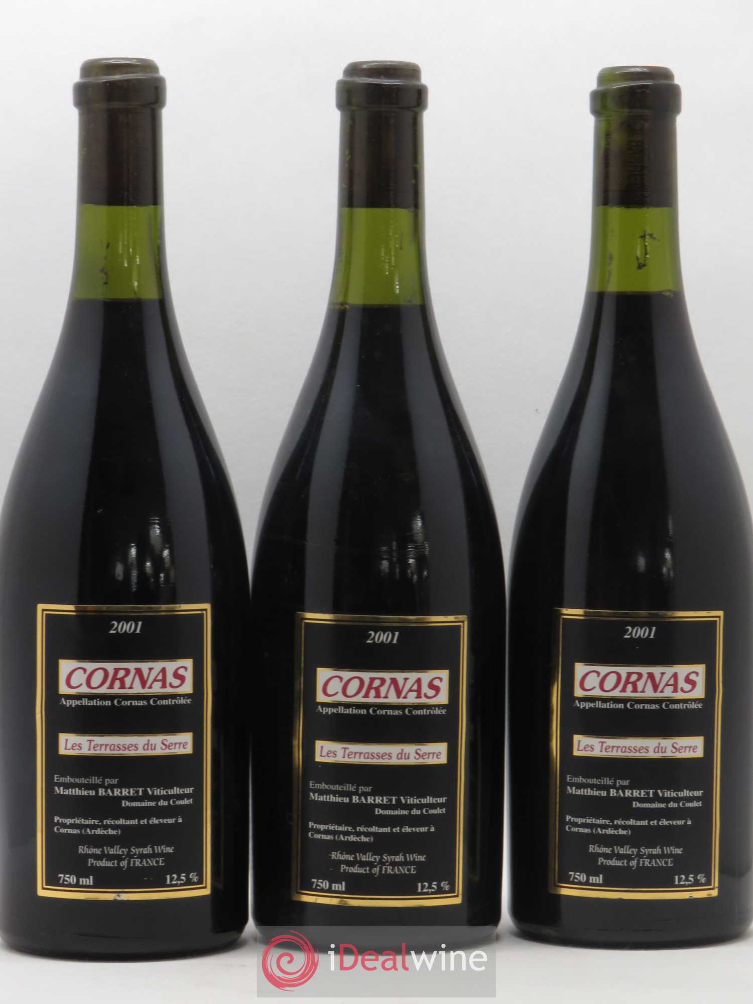 Cornas Les Terrasses du Serre Domaine du Coulet - Matthieu Barret 2001 - Lot de 3 bouteilles - 0