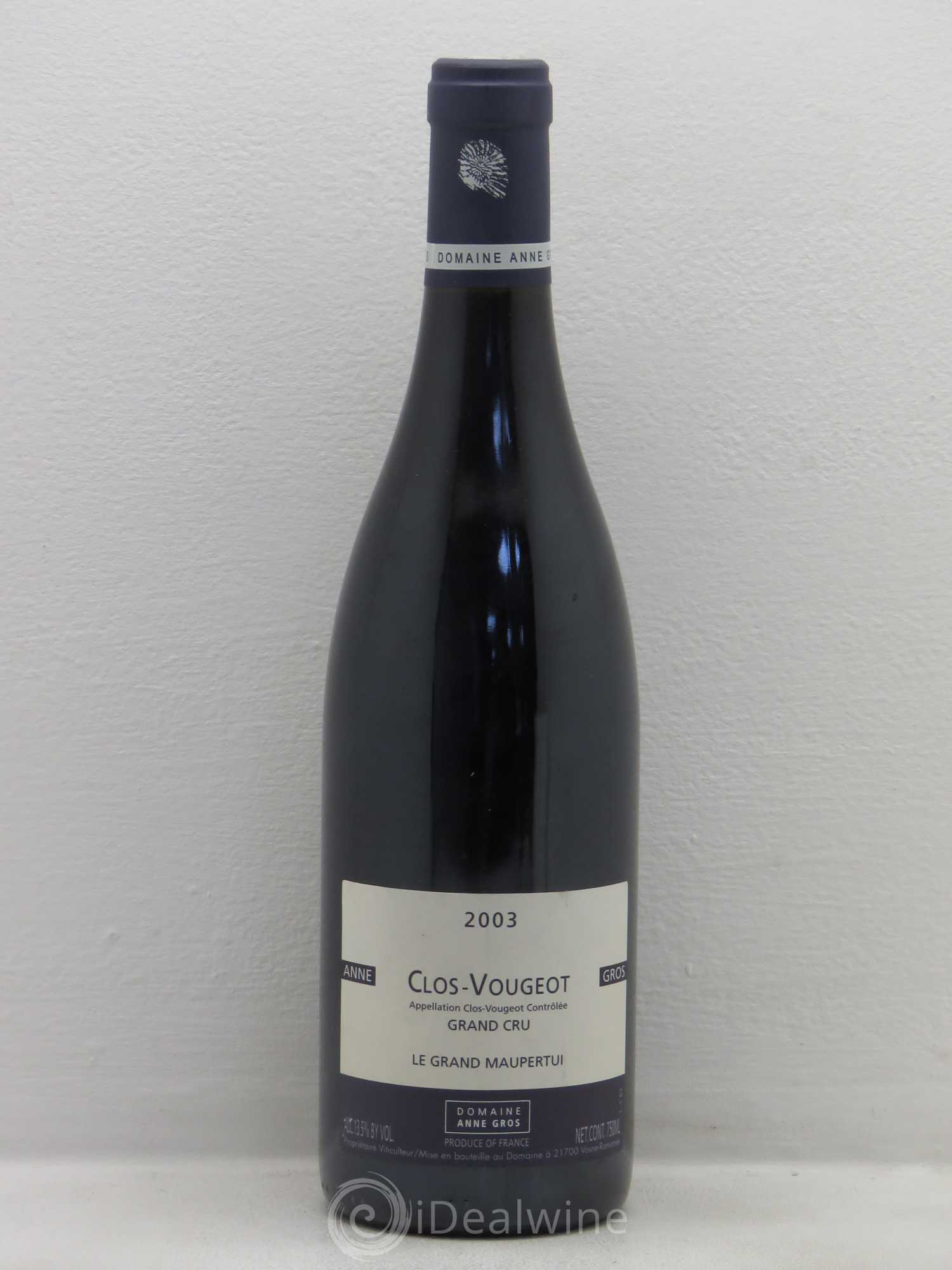 Clos de Vougeot Grand Cru Le Grand Maupertui Anne Gros 2003 - Lot de 1 bouteille - 0