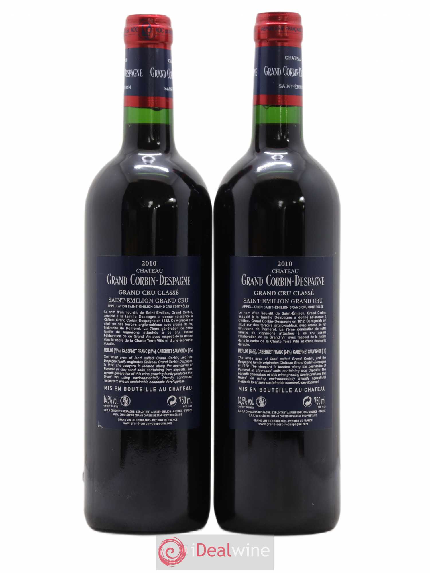 Château Grand Corbin Despagne Grand Cru Classé 2010 - Lot de 2 bouteilles - 1