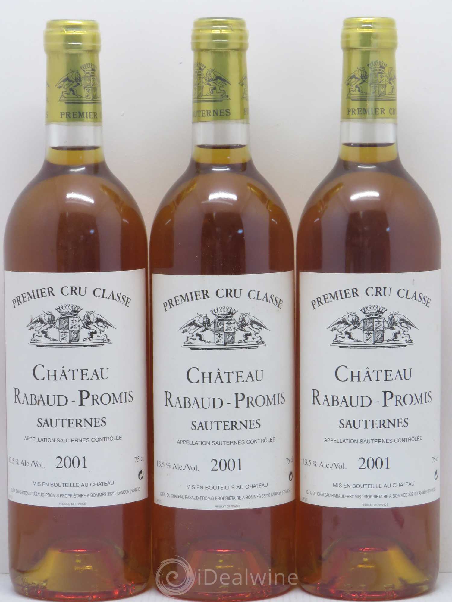Château Rabaud Promis 1er Grand Cru Classé 2001 - Lotto di 3 bottiglie - 0