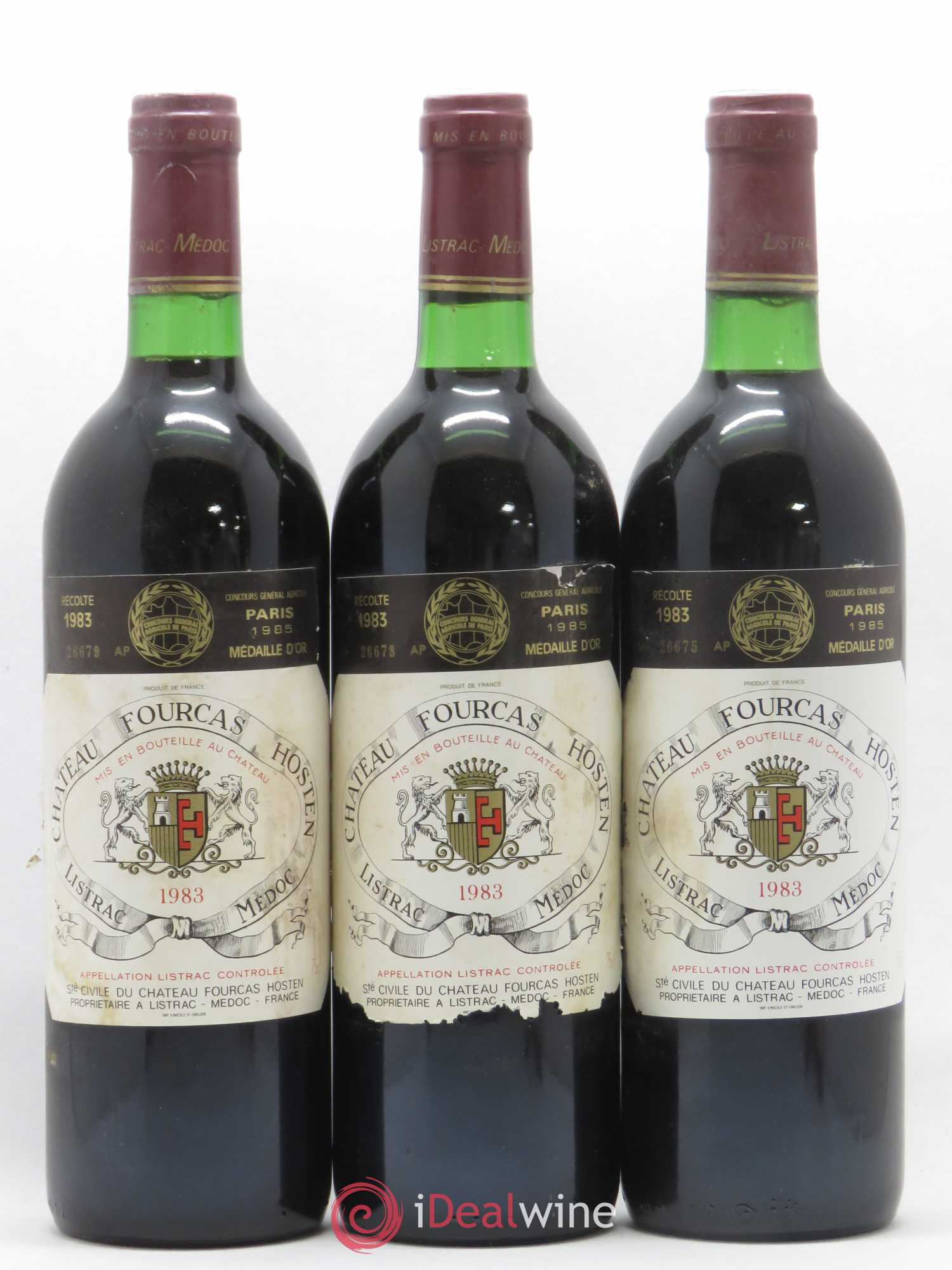 Château Fourcas Hosten Cru Bourgeois 1983 - Lot de 3 bouteilles - 0