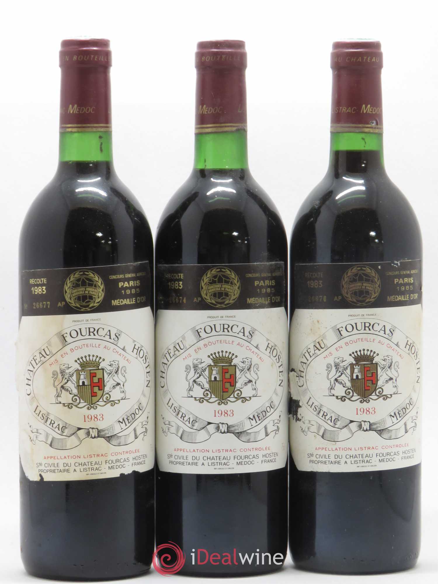Château Fourcas Hosten Cru Bourgeois 1983 - Lot de 3 bouteilles - 0