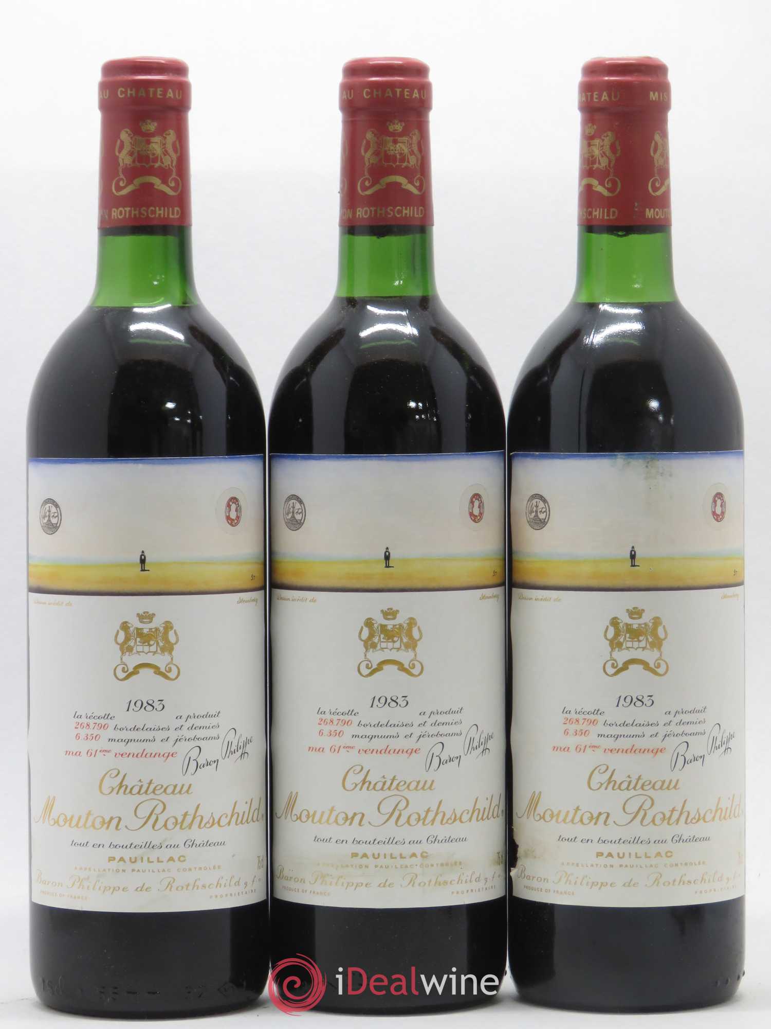 Château Mouton Rothschild 1er Grand Cru Classé 1983 - Lot de 3 bouteilles - 0