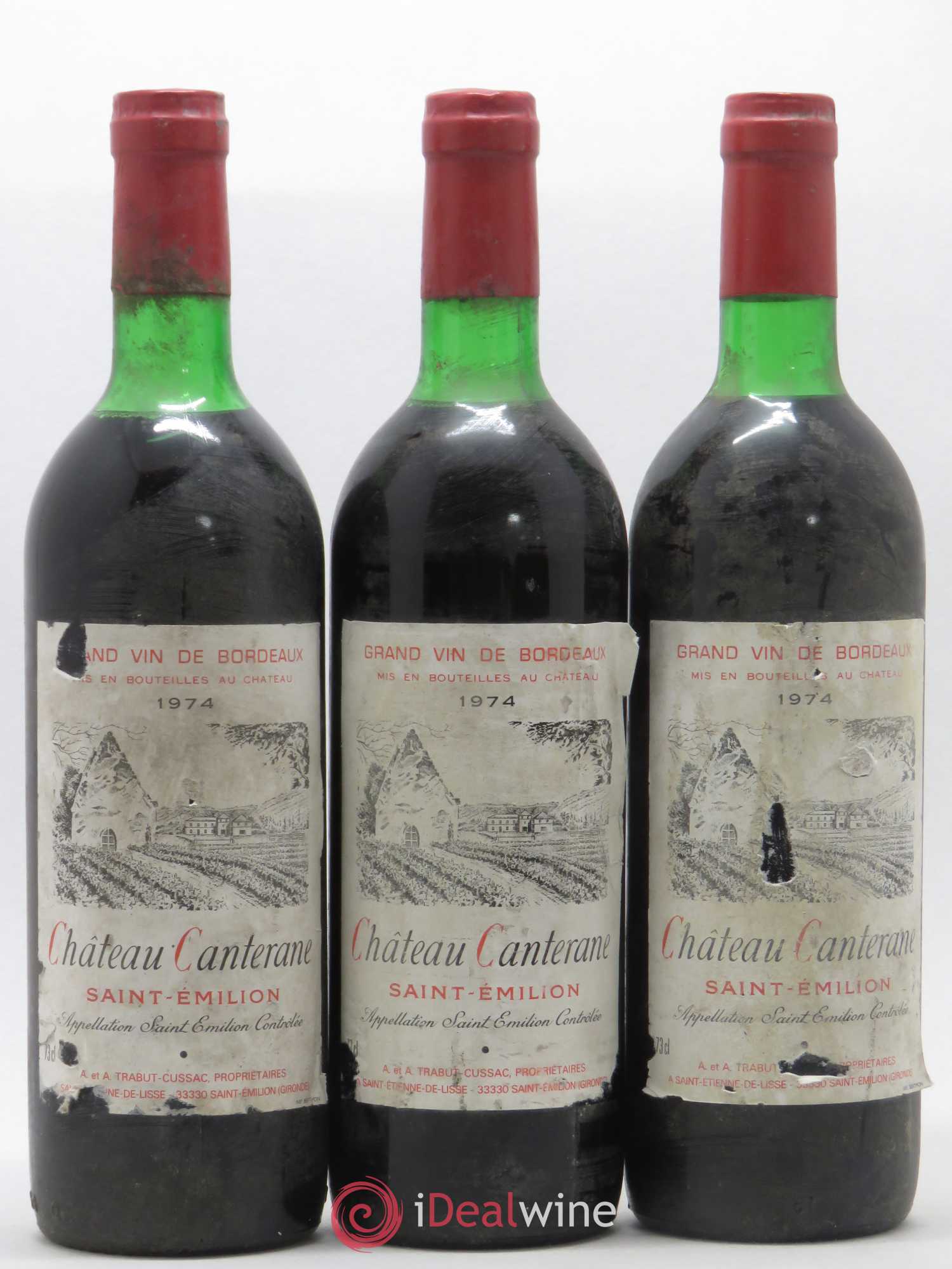 Saint-Émilion Château Canterane 1974 - Lot de 3 bouteilles - 0