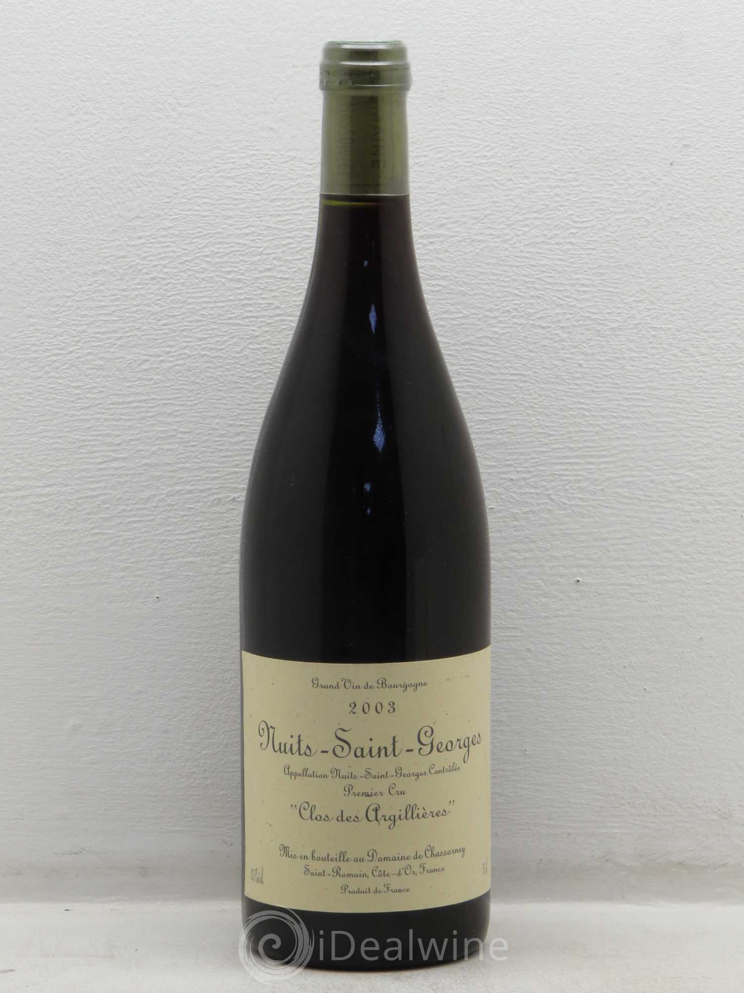 Nuits-Saint-Georges 1er Cru Clos des Argillières Domaine de Chassorney - Frédéric Cossard 2003 - Lot de 1 bouteille - 0