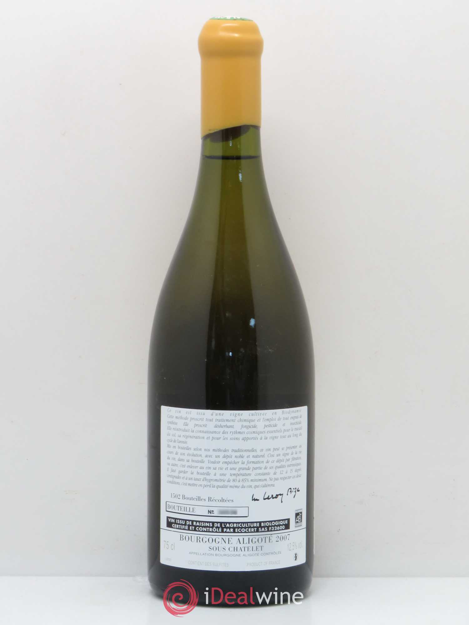 Bourgogne Sous Le Chatelet Domaine d'Auvenay 2007 - Posten von 1 Flasche - 1