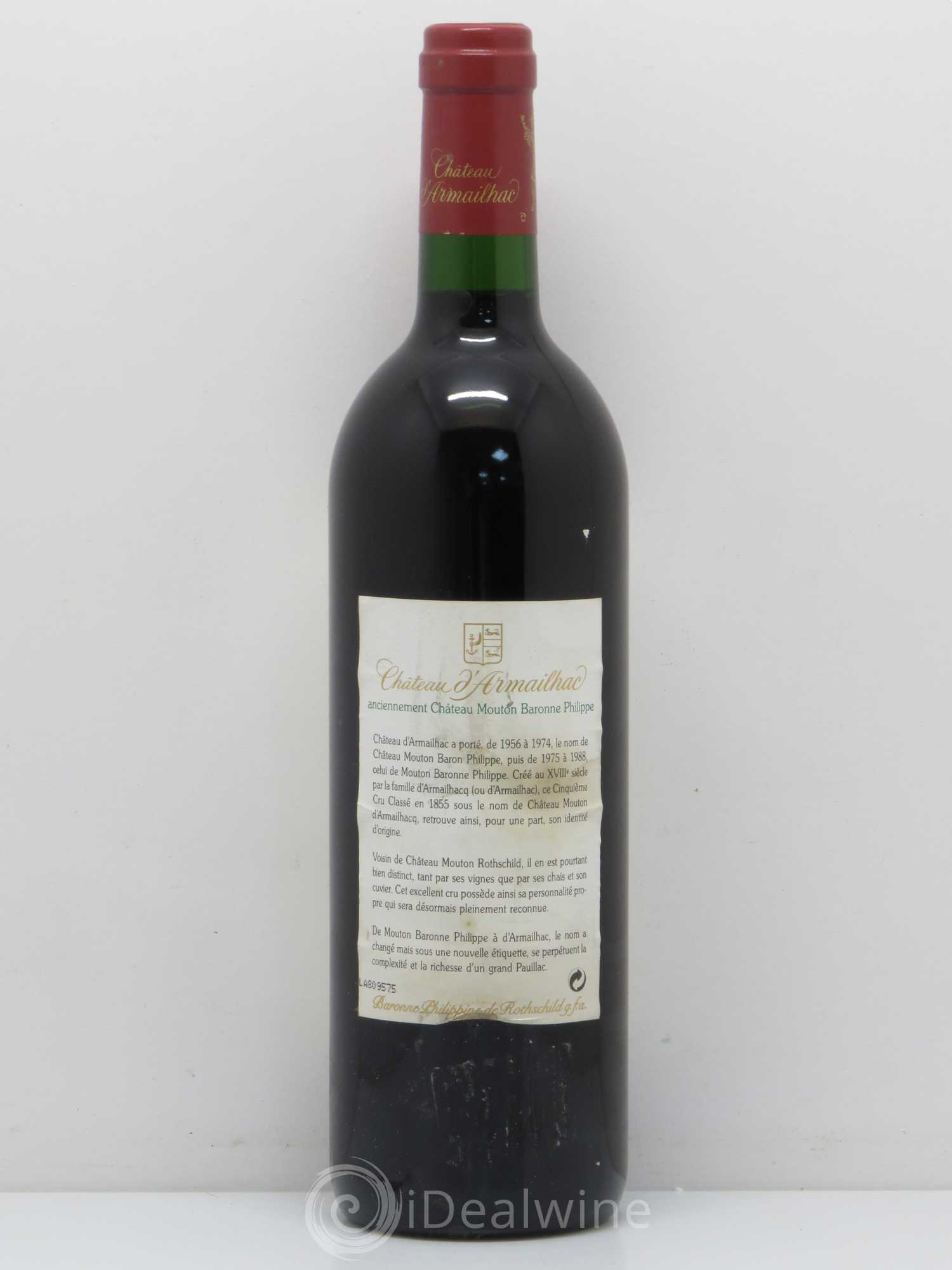 Château d' Armailhac - Mouton Baron(ne) Philippe 5ème Grand Cru Classé 2001 - Lot de 1 bouteille - 1