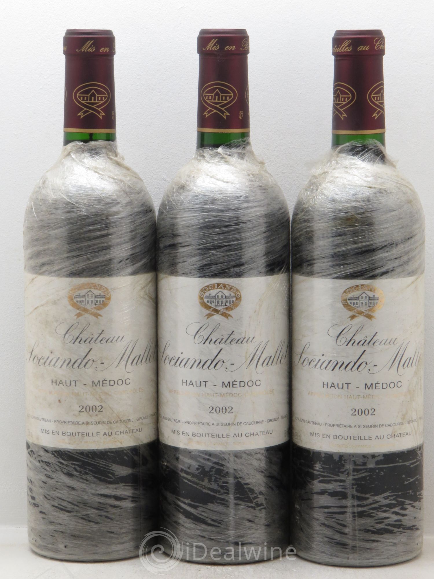 Château Sociando Mallet 2002 - Lot de 3 bouteilles - 0