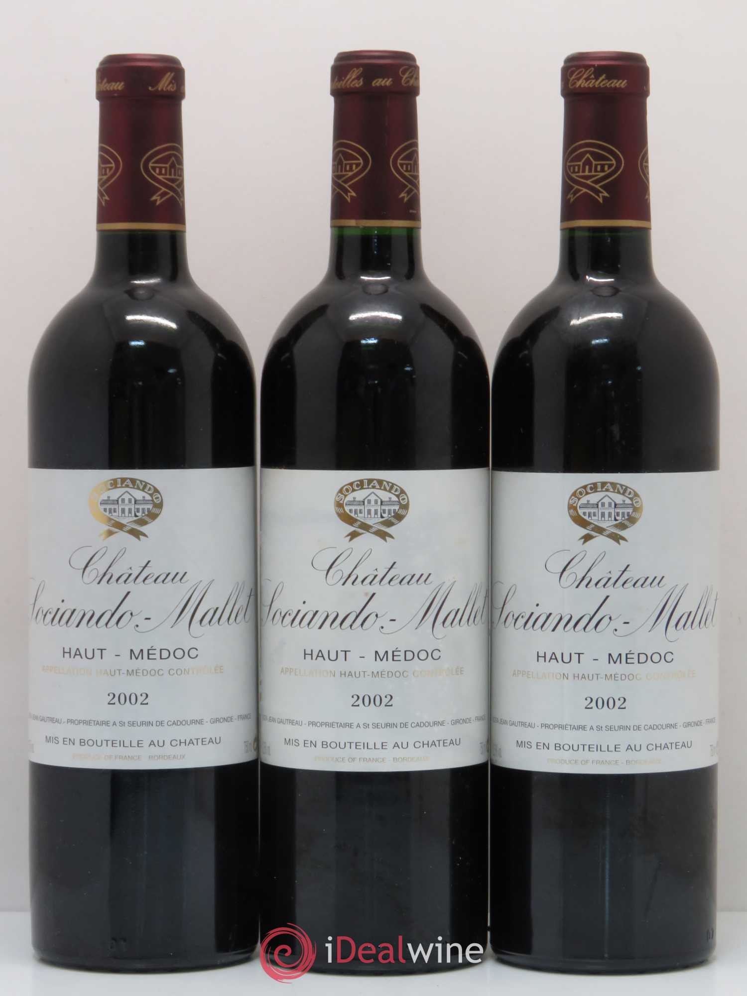 Château Sociando Mallet 2002 - Lot de 3 bouteilles - 0