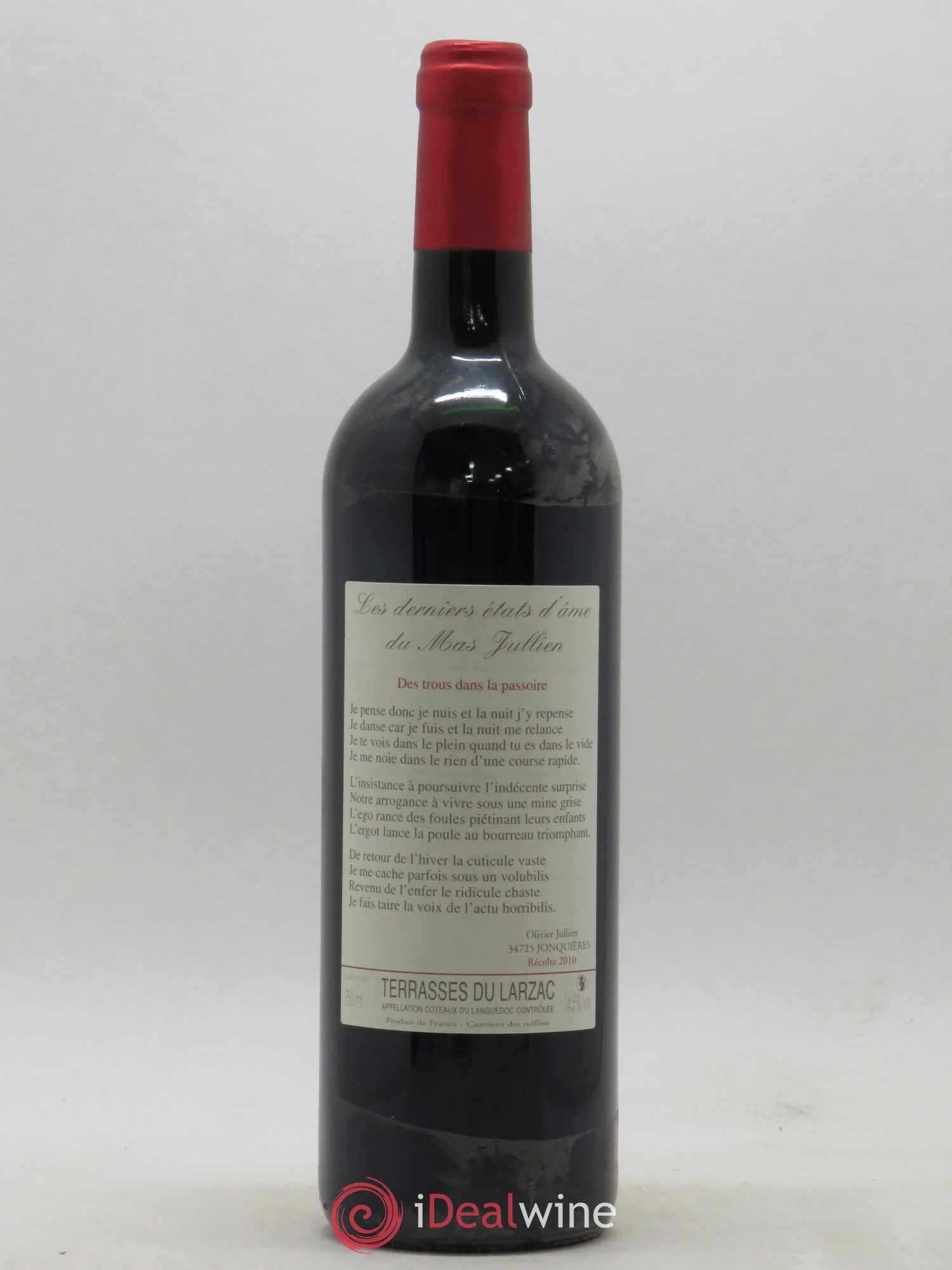 Terrasses du Larzac Mas Jullien Les Etats d'Ame du Mas Jullien Olivier Jullien 2010 - Lot de 1 bouteille - 0