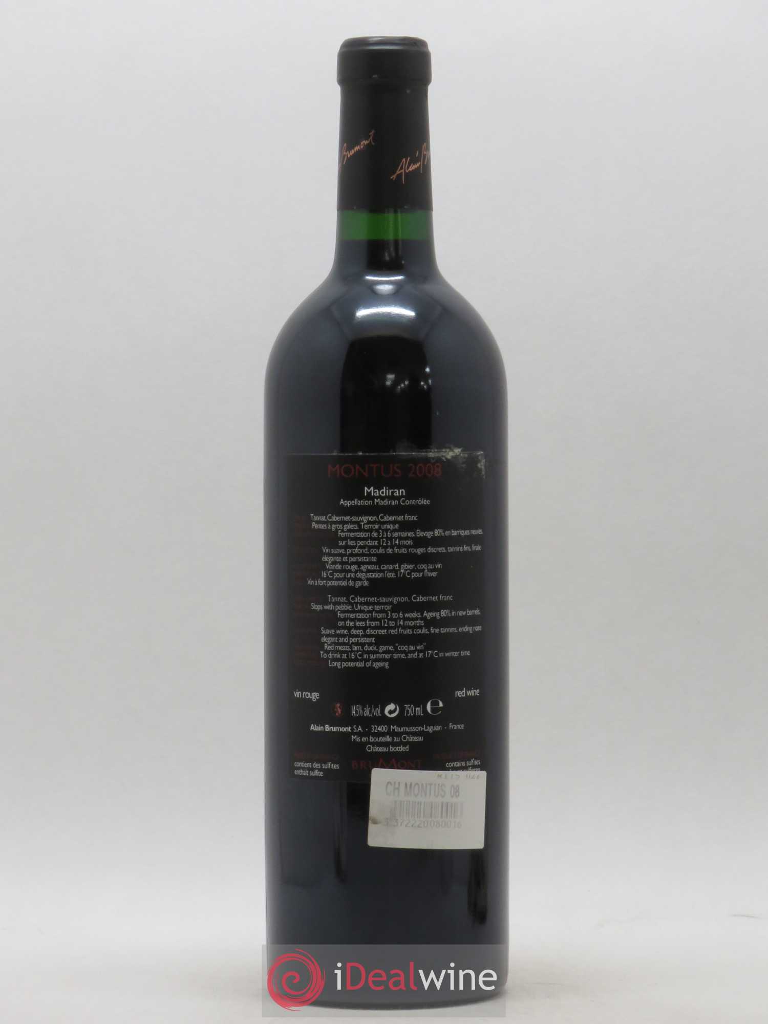 Madiran Château Montus Alain Brumont 2008 - Lot de 1 bouteille - 1