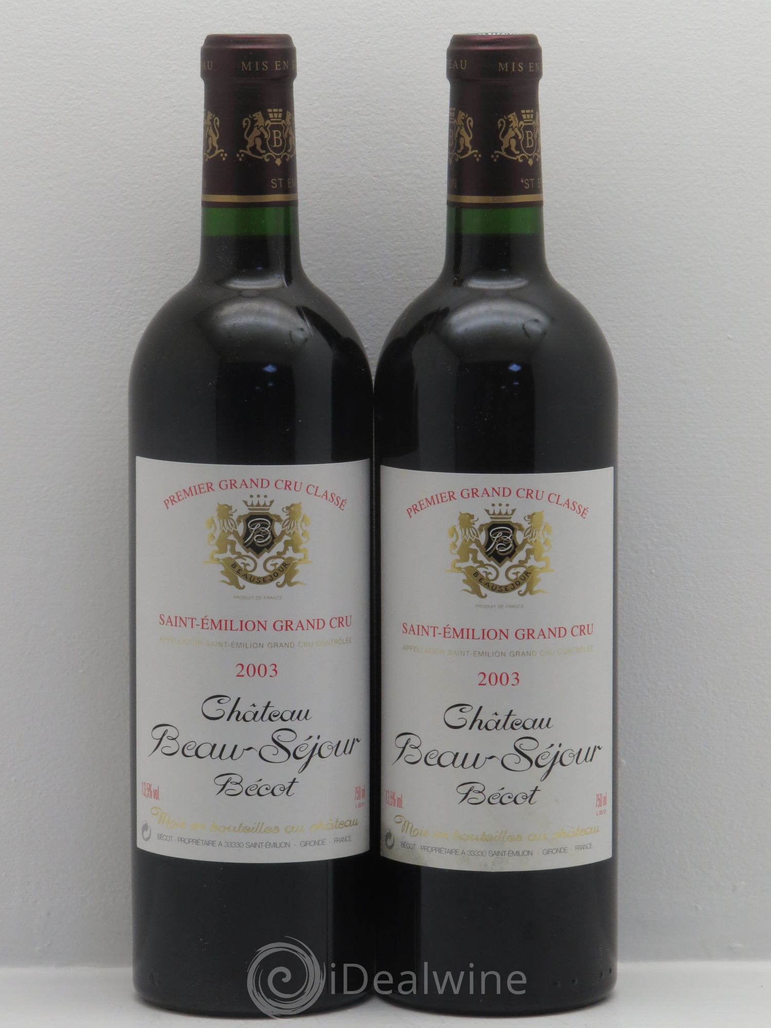 Château Beau-Séjour Bécot 1er Grand Cru Classé B 2003 - Lot de 2 bouteilles - 0