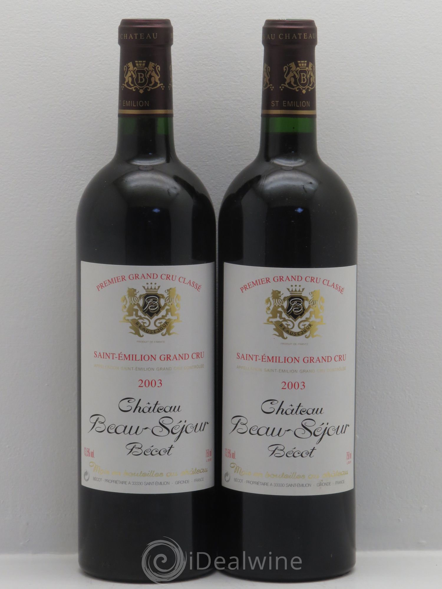 Château Beau-Séjour Bécot 1er Grand Cru Classé B 2003 - Lot de 2 bouteilles - 0