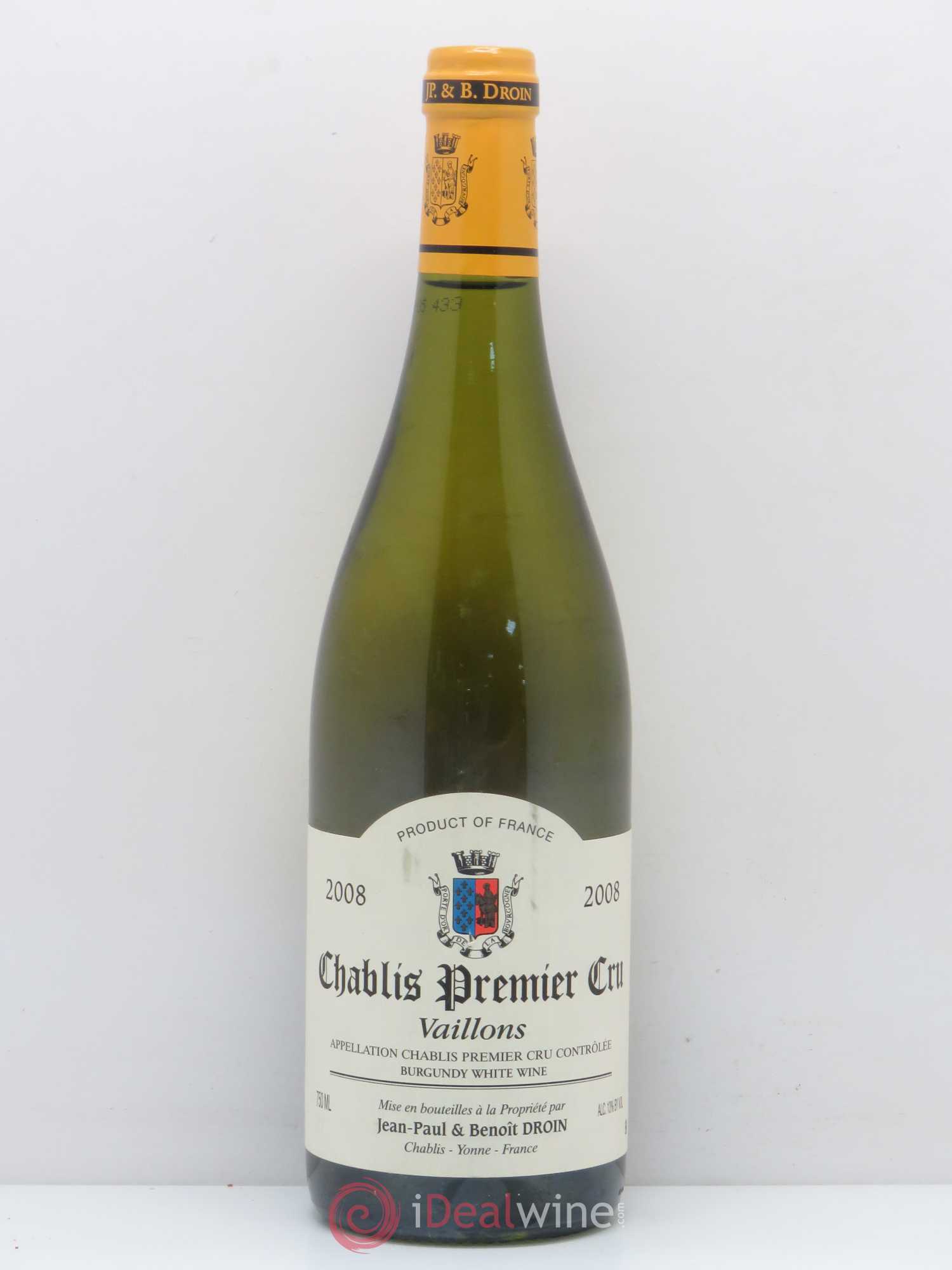 Chablis 1er Cru Vaillons Jean-Paul & Benoît Droin (Domaine) 2008 - Posten von 1 Flasche - 0
