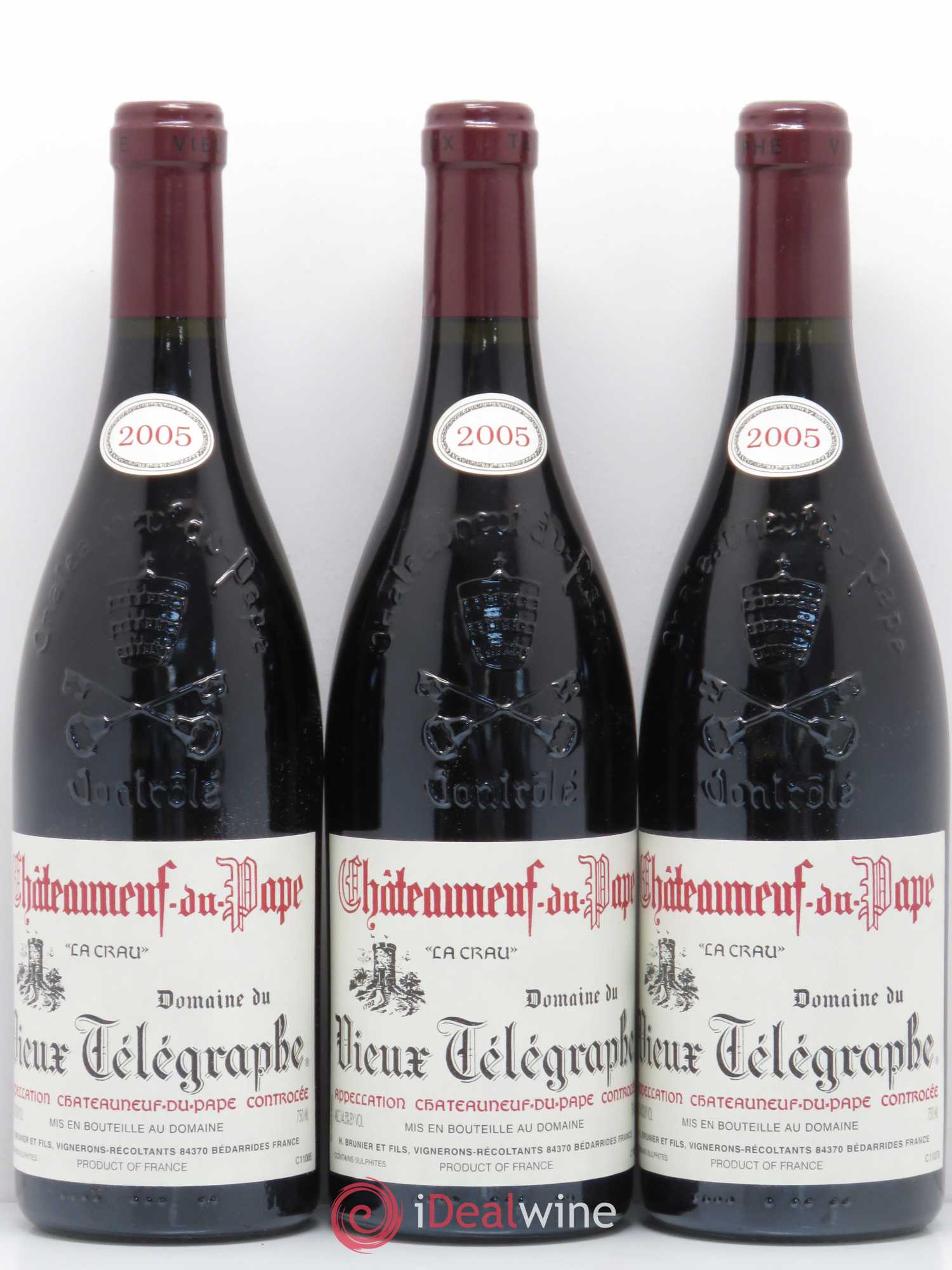 Châteauneuf-du-Pape Vieux Télégraphe (Domaine du) Vignobles Brunier La Crau 2005 - Lot de 3 bouteilles - 0