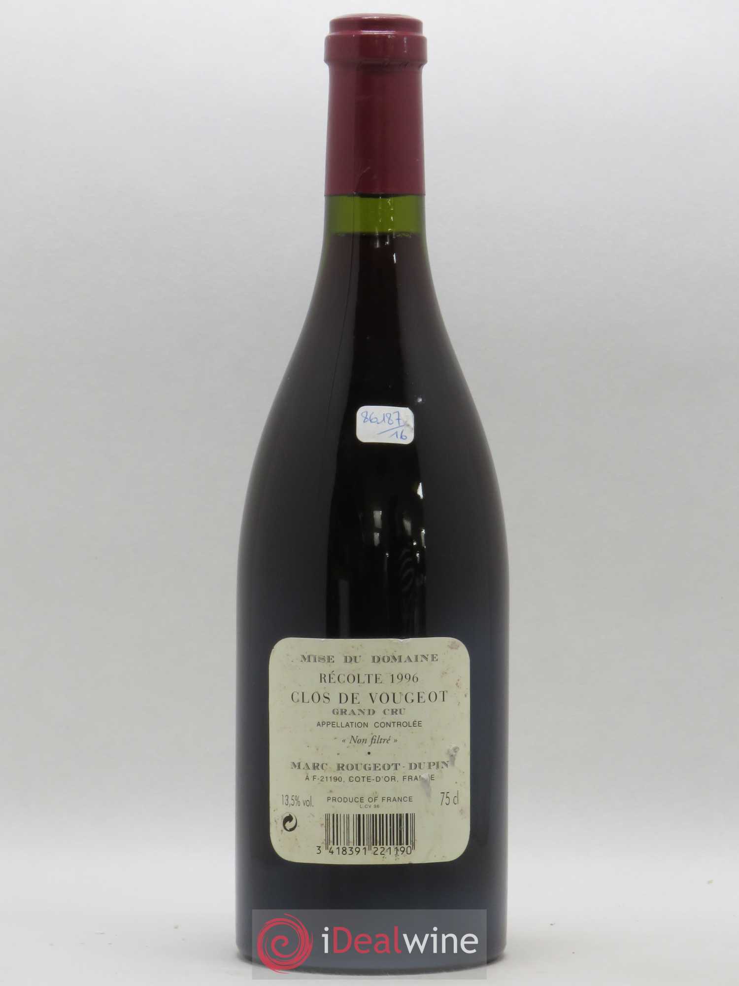 Clos de Vougeot Grand Cru Marc Rougeot Dupin 1996 - Lot de 1 bouteille - 1