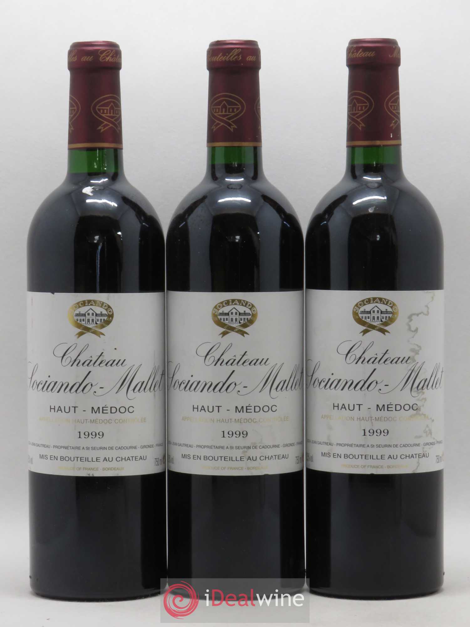 Château Sociando Mallet 1999 - Lot de 3 bouteilles - 0