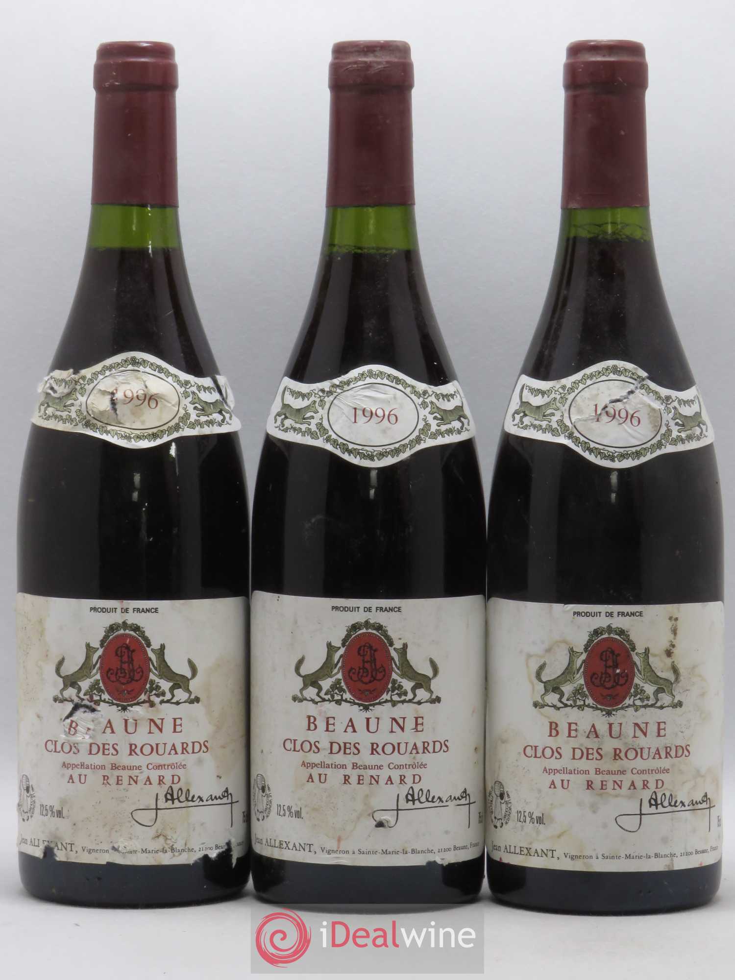 Beaune Clos des Rouards Au Renard Jean Allexant 1996 - Posten von 3 Flaschen - 0