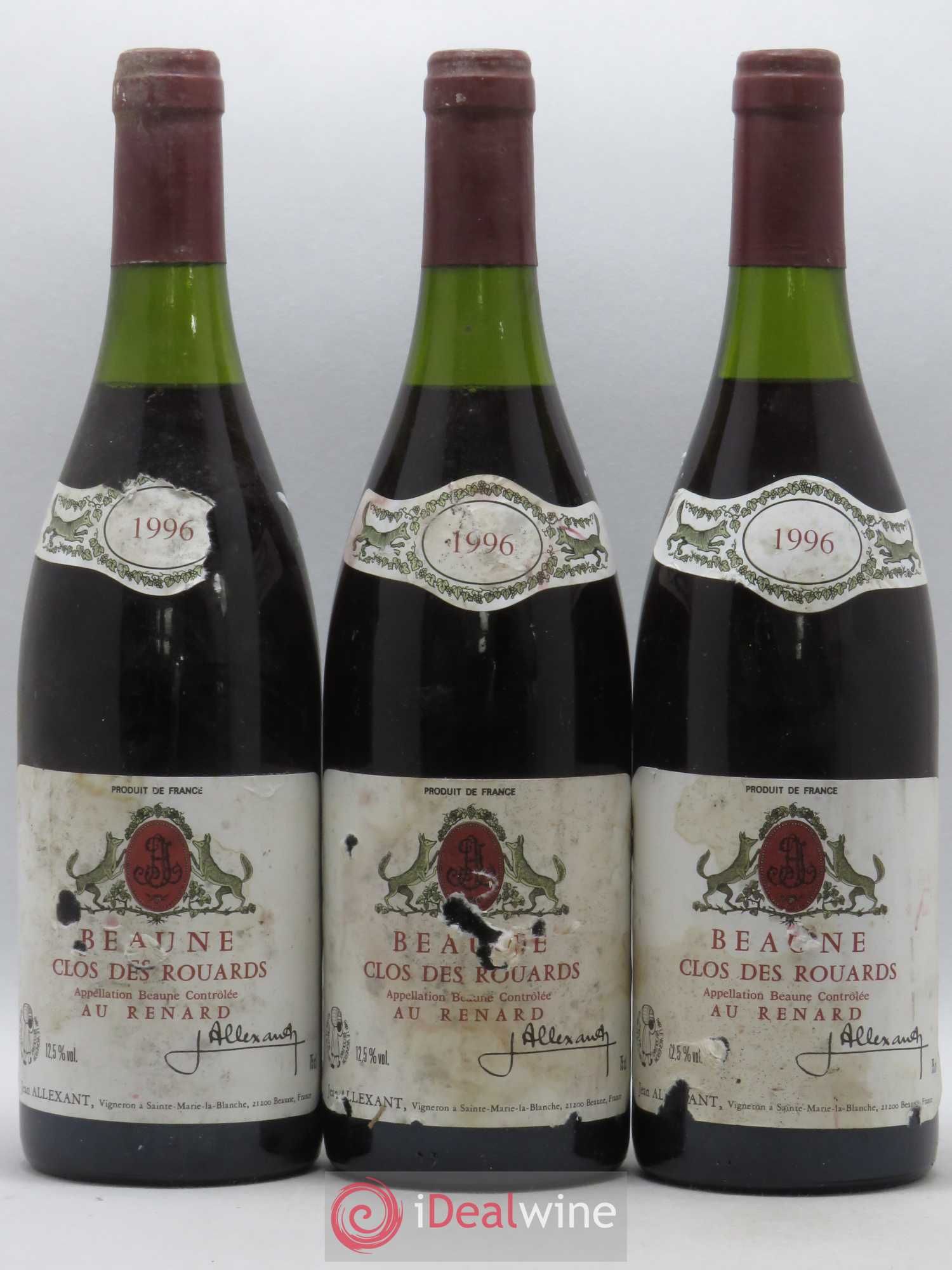 Beaune Clos des Rouards Au Renard Jean Allexant 1996 - Lot de 3 bouteilles - 0