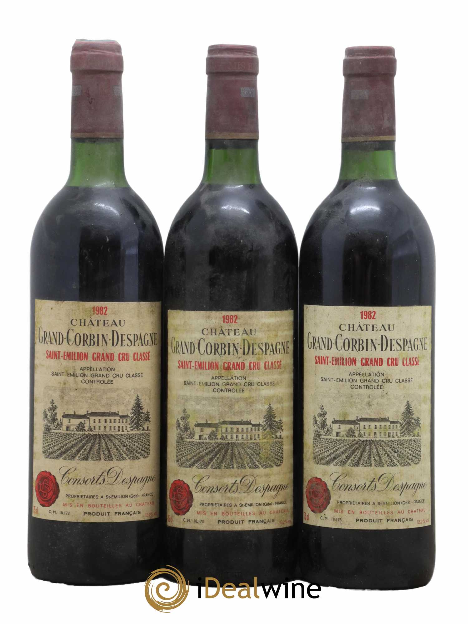 Château Grand Corbin Despagne Grand Cru Classé 1982 - Lot de 3 bouteilles - 0