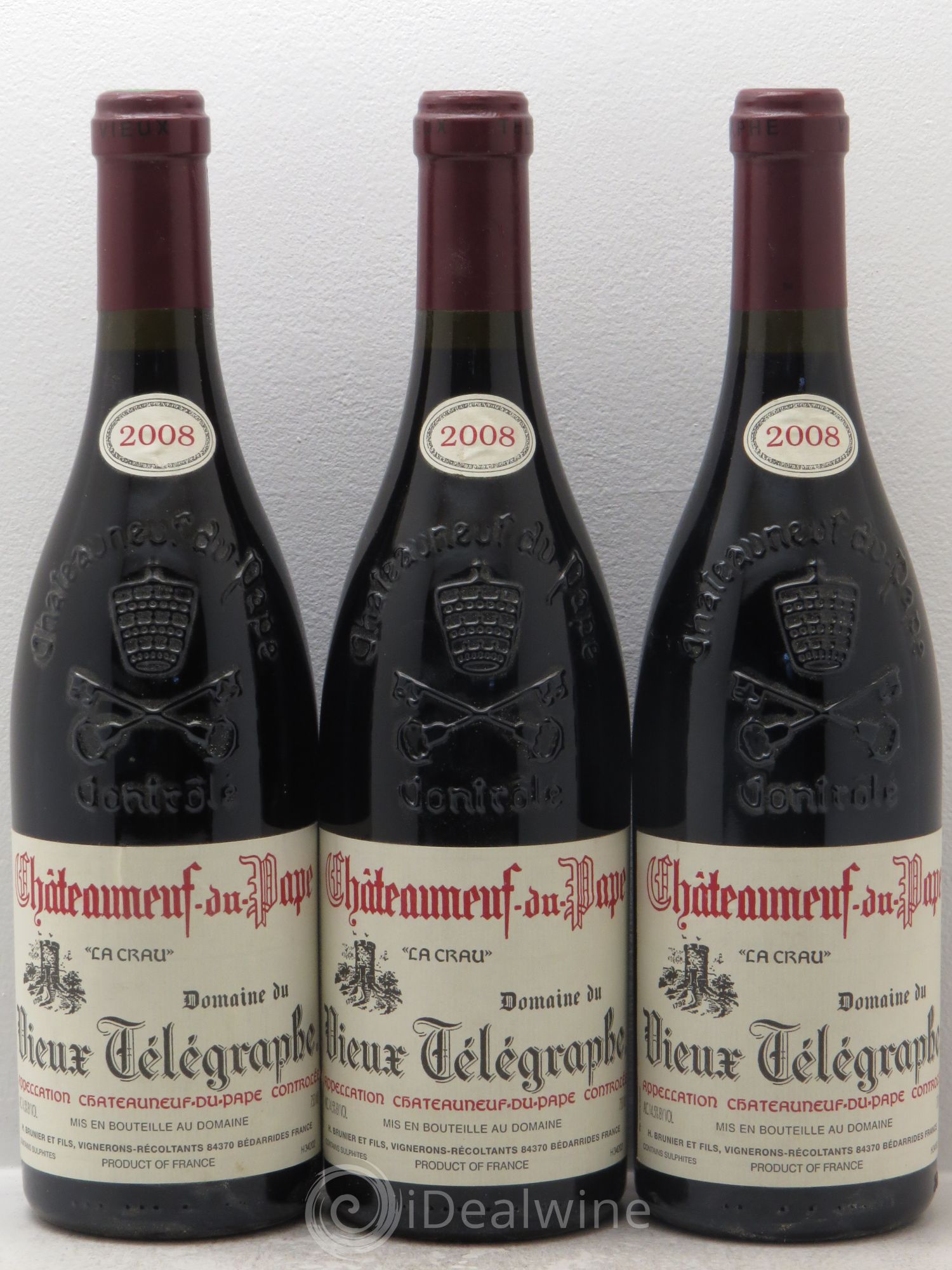 Châteauneuf-du-Pape Vieux Télégraphe (Domaine du) Vignobles Brunier 2008 - Lot de 3 bouteilles - 0