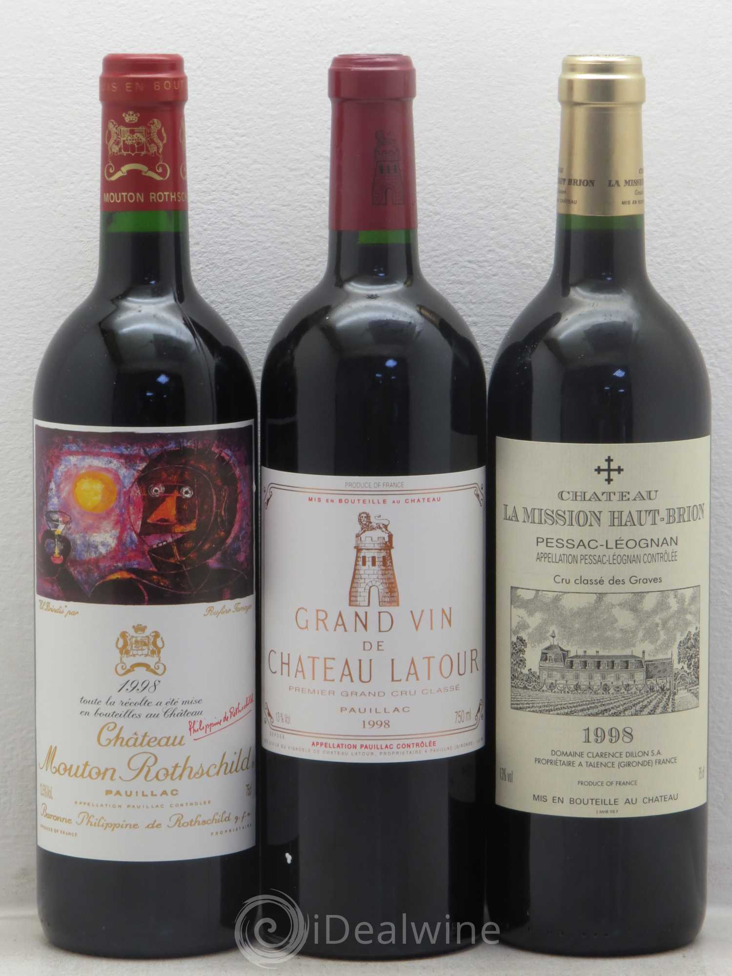 Caisse Duclot 9Btes Pétrus, Ausone, Lafite Rothschild, Haut Brion, Cheval Blanc, Latour, Mouton Rothschild, Margaux, Mission Haut Brion 1998 - Posten von 1 Flasche - 1
