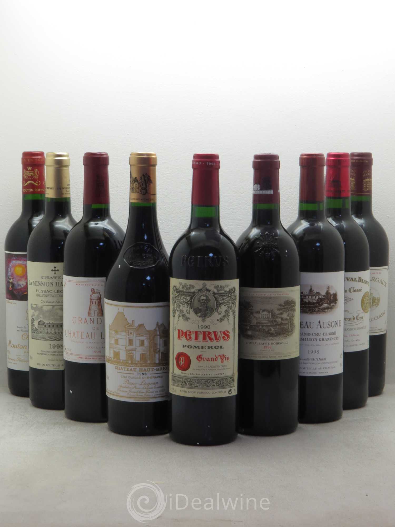 Caisse Duclot 9Btes Pétrus, Ausone, Lafite Rothschild, Haut Brion, Cheval Blanc, Latour, Mouton Rothschild, Margaux, Mission Haut Brion 1998 - Posten von 1 Flasche - 0