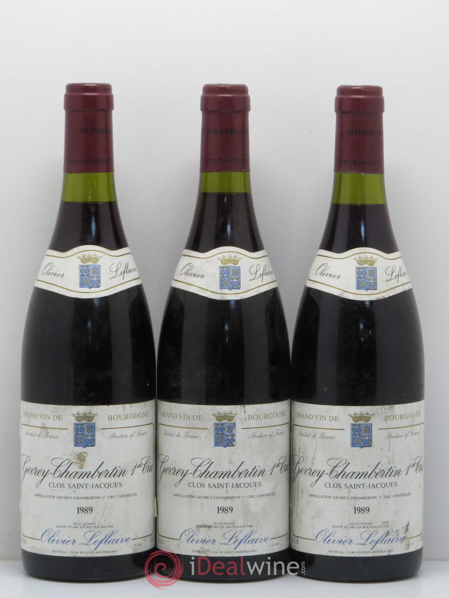 Gevrey-Chambertin 1er Cru O.Leflaive 1989 - Lot de 3 bouteilles - 0