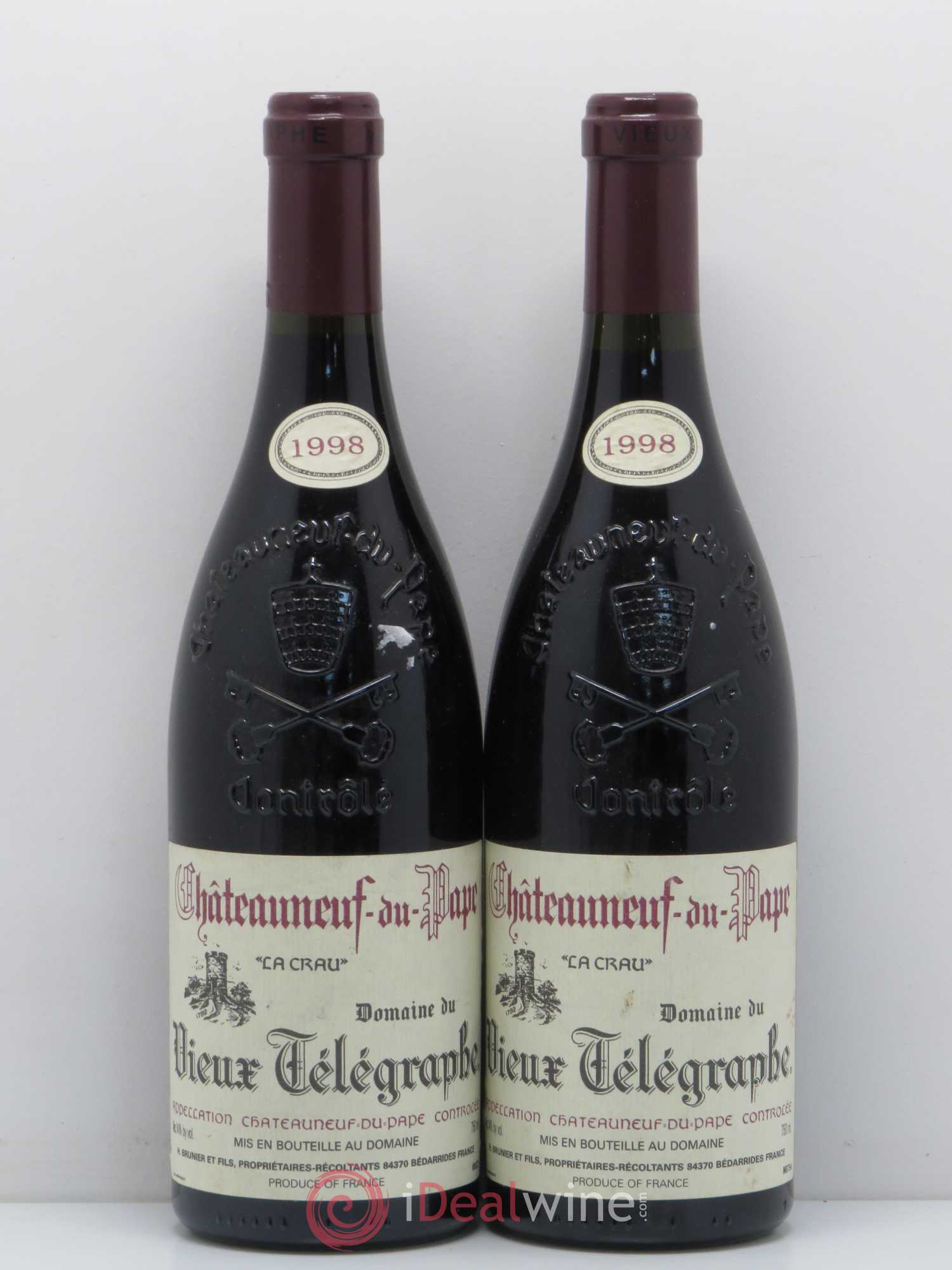Châteauneuf-du-Pape Vieux Télégraphe (Domaine du) Vignobles Brunier 1998 - Lot de 2 bouteilles - 0