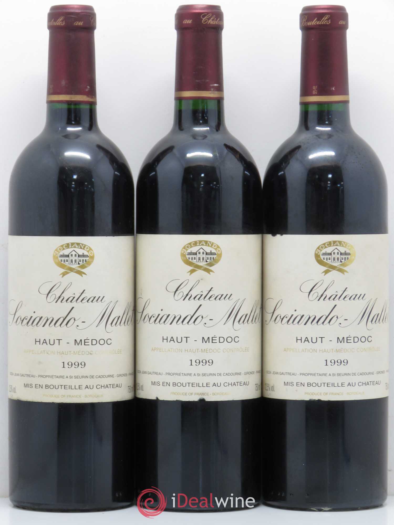Château Sociando Mallet 1999 - Lot de 3 bouteilles - 0