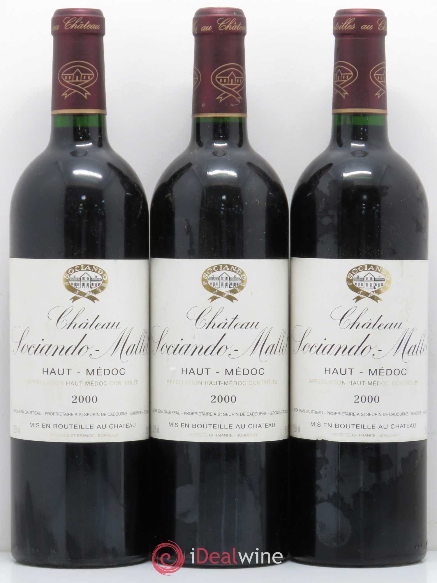 Château Sociando Mallet 2000 - Lot de 3 bouteilles - 0