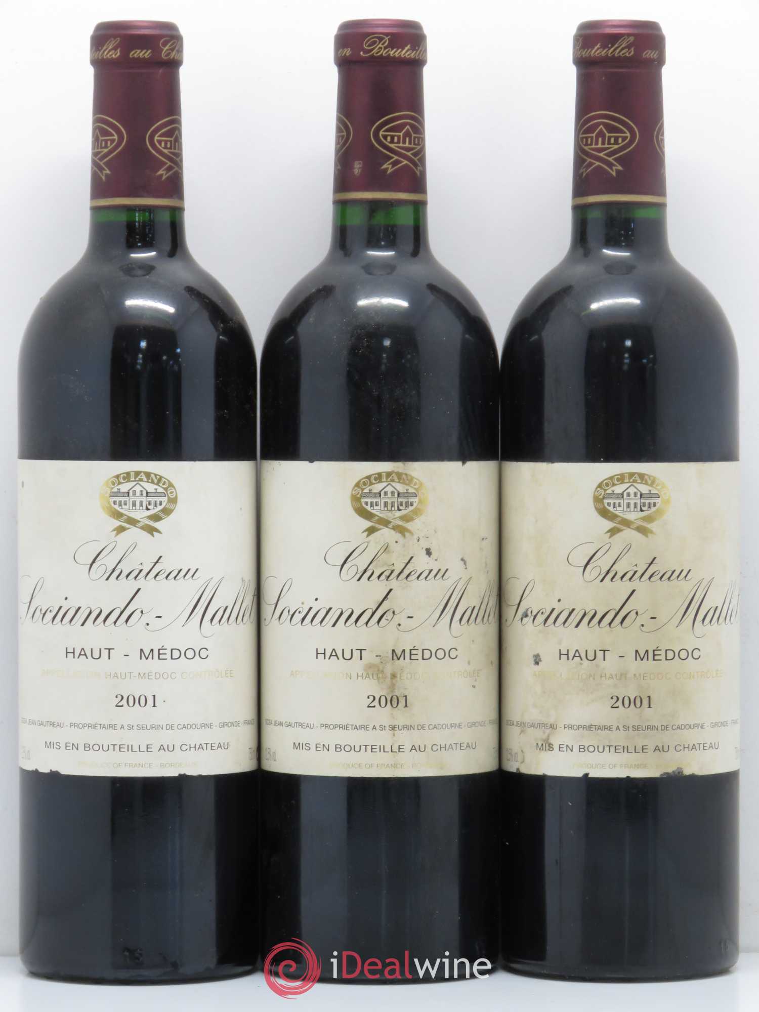 Château Sociando Mallet 2001 - Lot de 3 bouteilles - 0