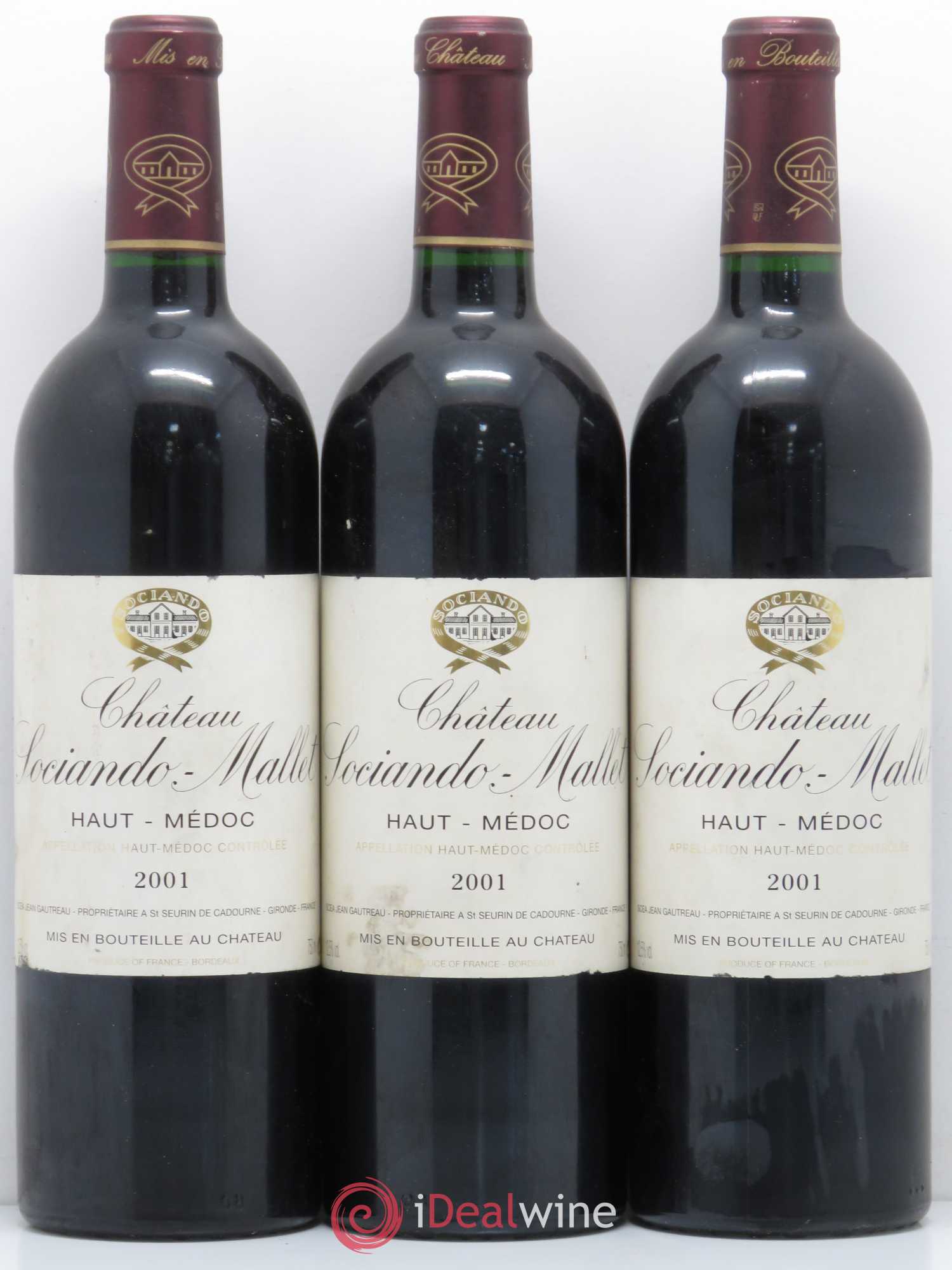 Château Sociando Mallet 2001 - Lot de 3 bouteilles - 0