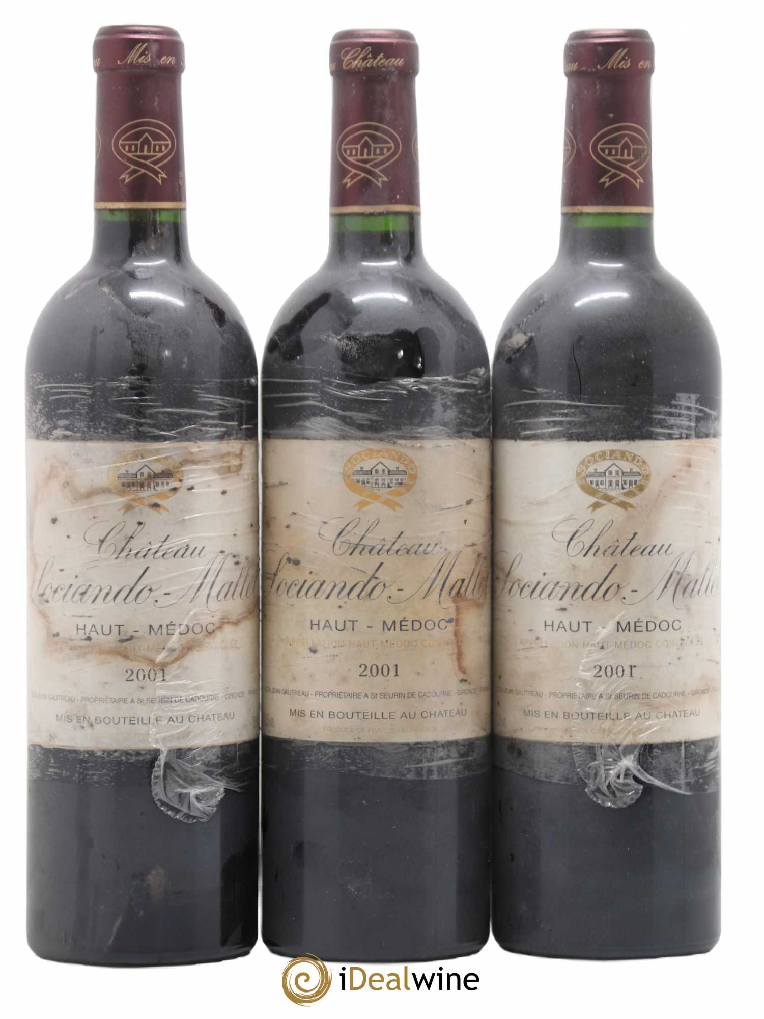 Château Sociando Mallet 2001 - Lot de 3 bouteilles - 0