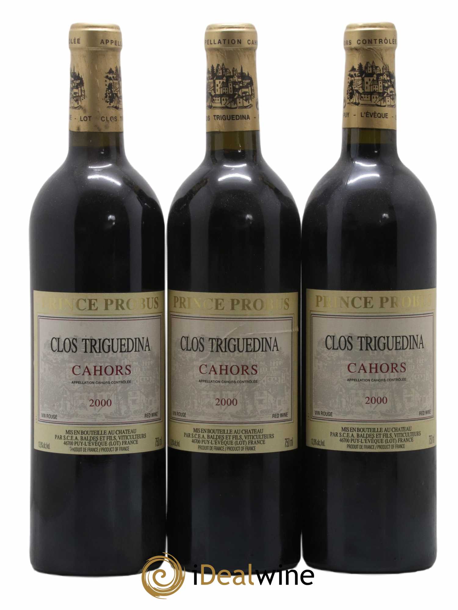 Cahors Clos Triguedina Probus Jean-Luc Baldès 2000 - Lot de 3 bouteilles - 0