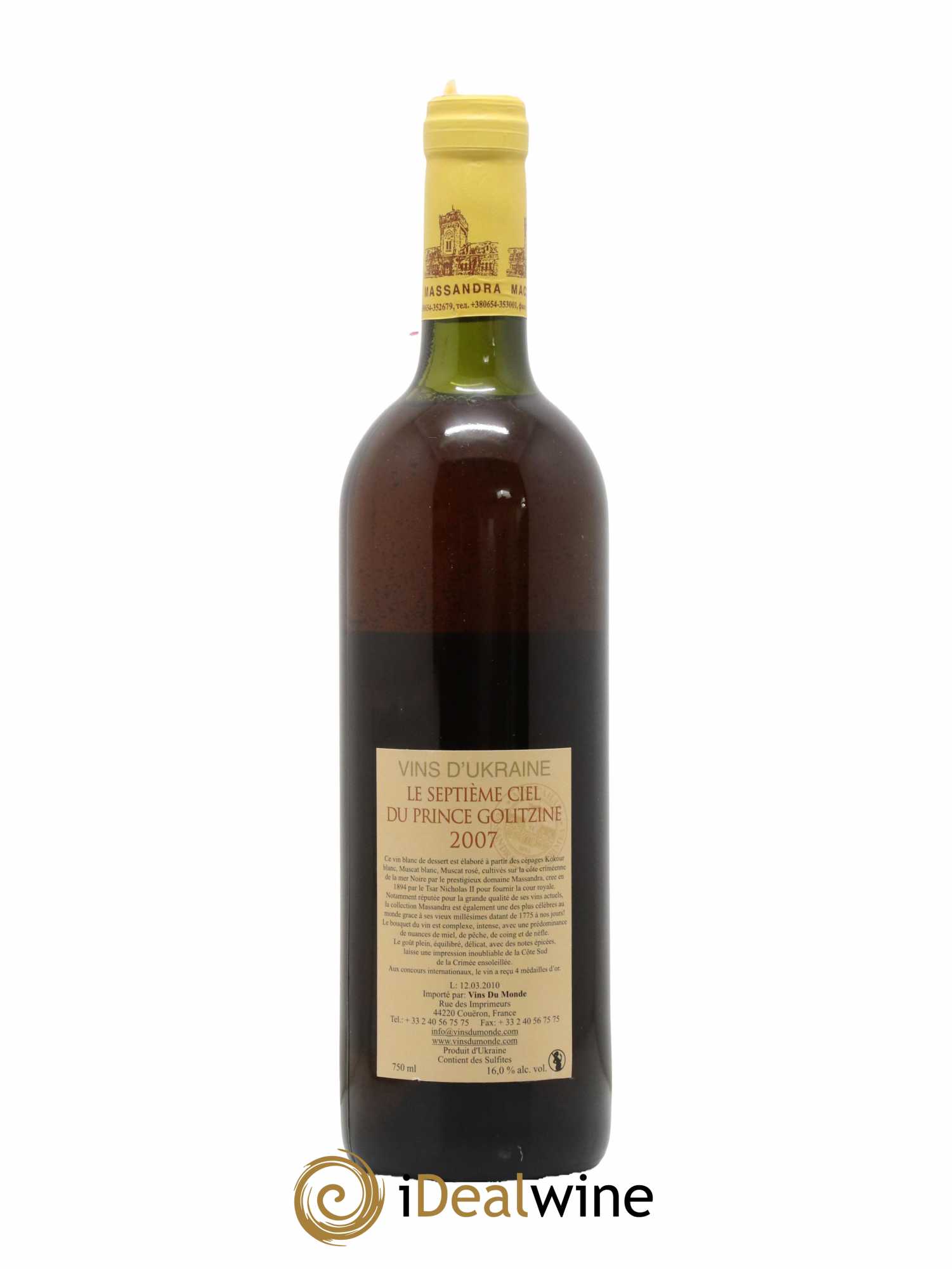 Vins Etrangers Le septième ciel du prince Golitzine Muscats et Kokour Domaine de Massandra 2007 - Lot de 1 bouteille - 1