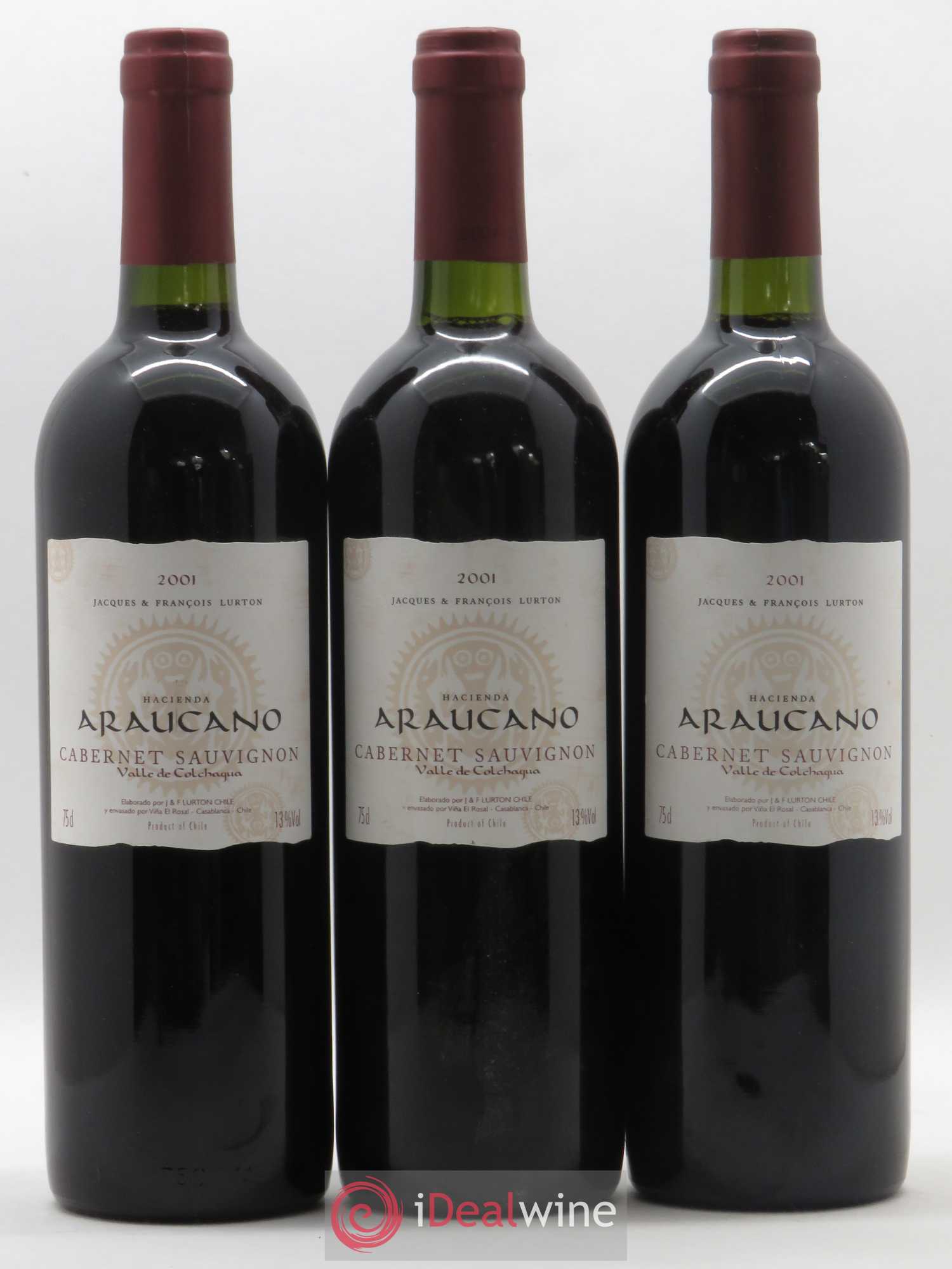Chili Hacienda Araucano J. et F. Lurton 2001 - Posten von 3 Flaschen - 0