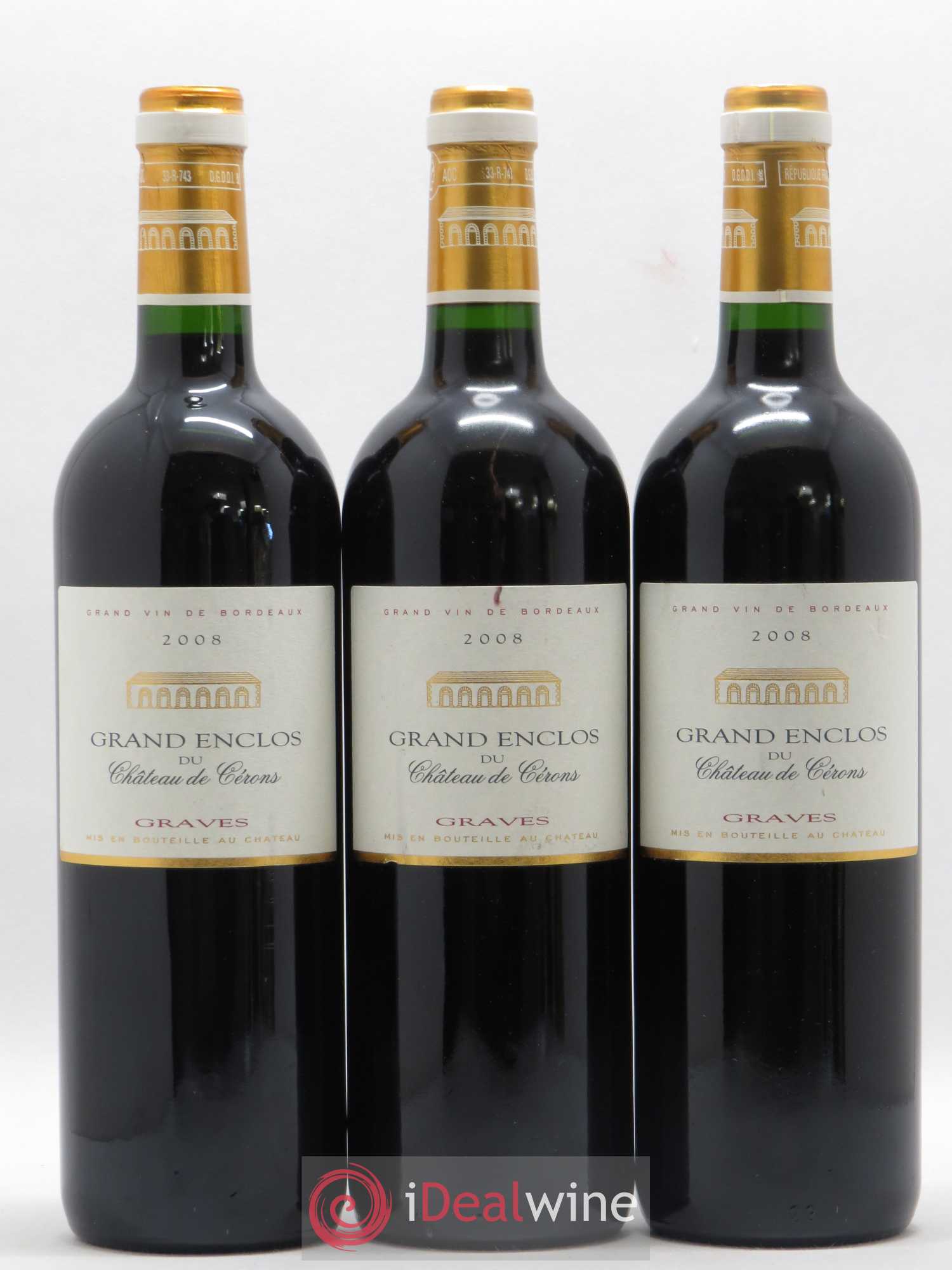 Graves Grand Enclos du Château de Cérons 2008 - Lot de 3 bouteilles - 0