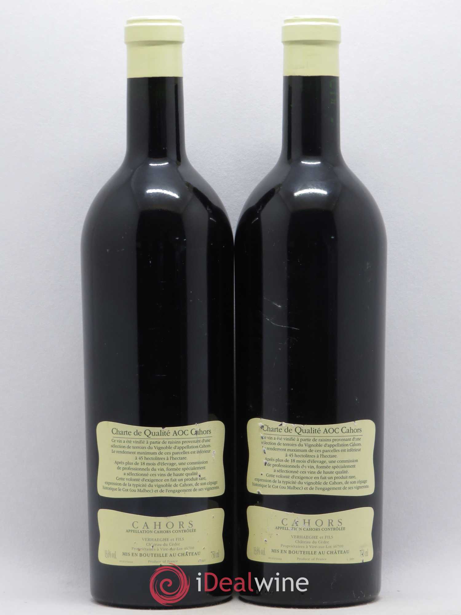Cahors Château du Cèdre Cuvée Le Cèdre Pascal et Jean-Marc Verhaeghe 2001 - Lot de 2 bouteilles - 1