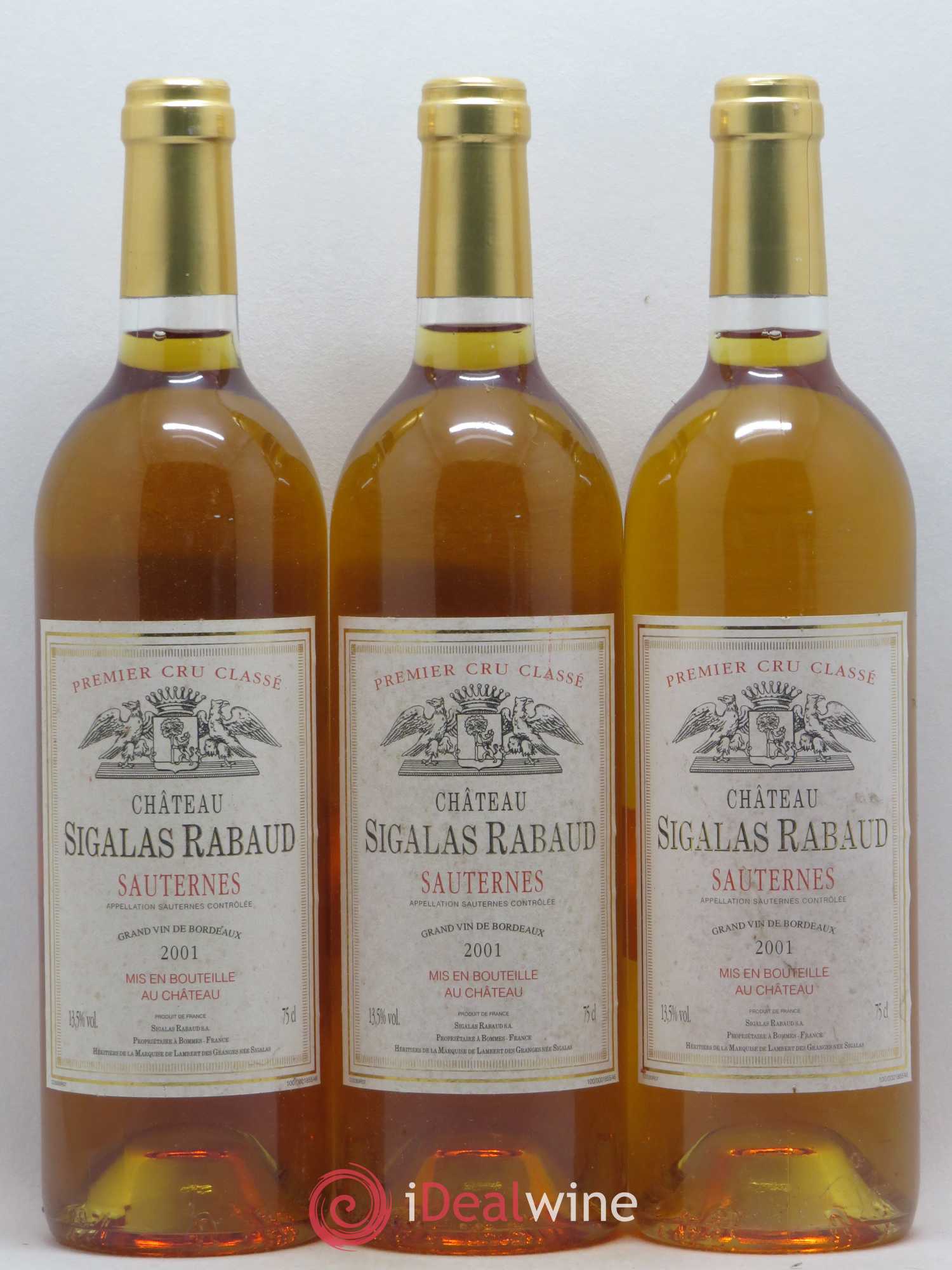 Château Sigalas Rabaud 1er Grand Cru Classé 2001 - Lot de 3 bouteilles - 0