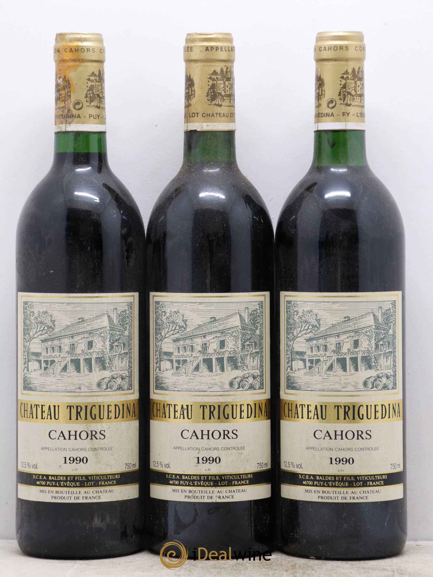 Cahors Clos Triguedina Jean-Luc Baldès 1990 - Lot de 3 bouteilles - 0