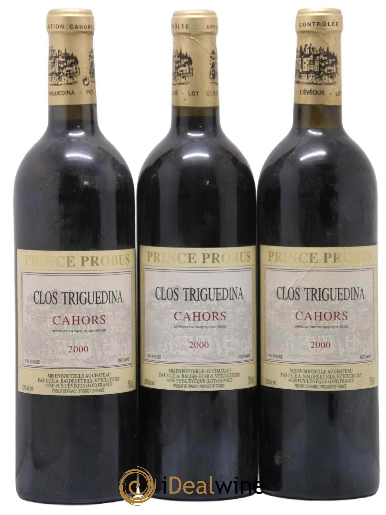 Cahors Clos Triguedina Probus Jean-Luc Baldès 2000 - Lot de 3 bouteilles - 0