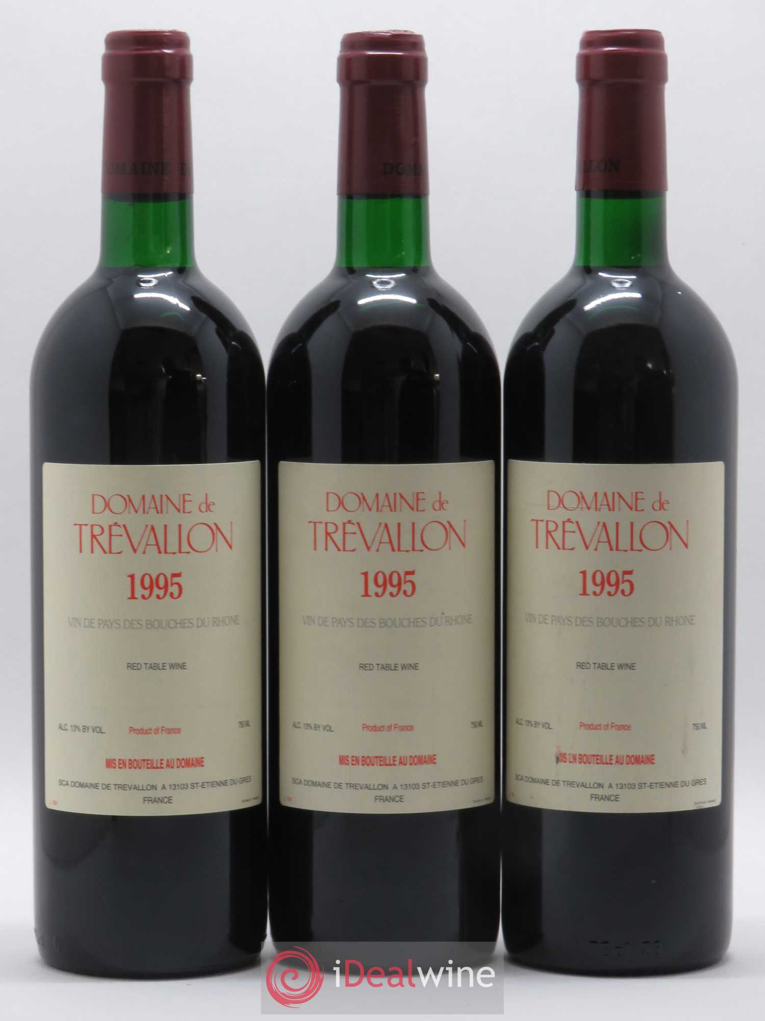 VDP Bouches du Rhône Trévallon (Domaine de) Eloi Dürrbach 1995 - Lot de 3 bouteilles - 0