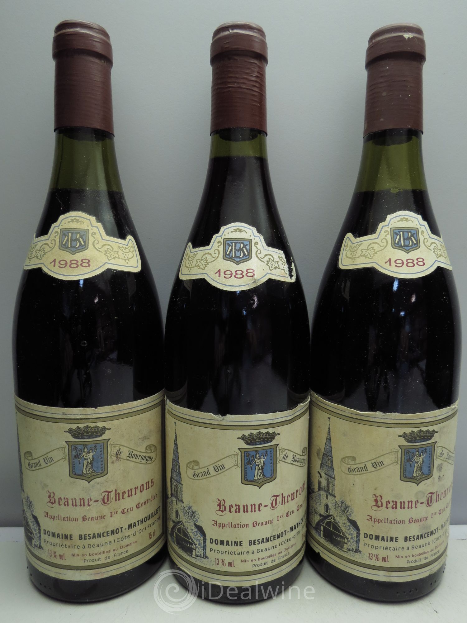 Beaune 1er Cru Theurons Besancenot Mathouillet 1988 - Lot de 3 bouteilles - 0