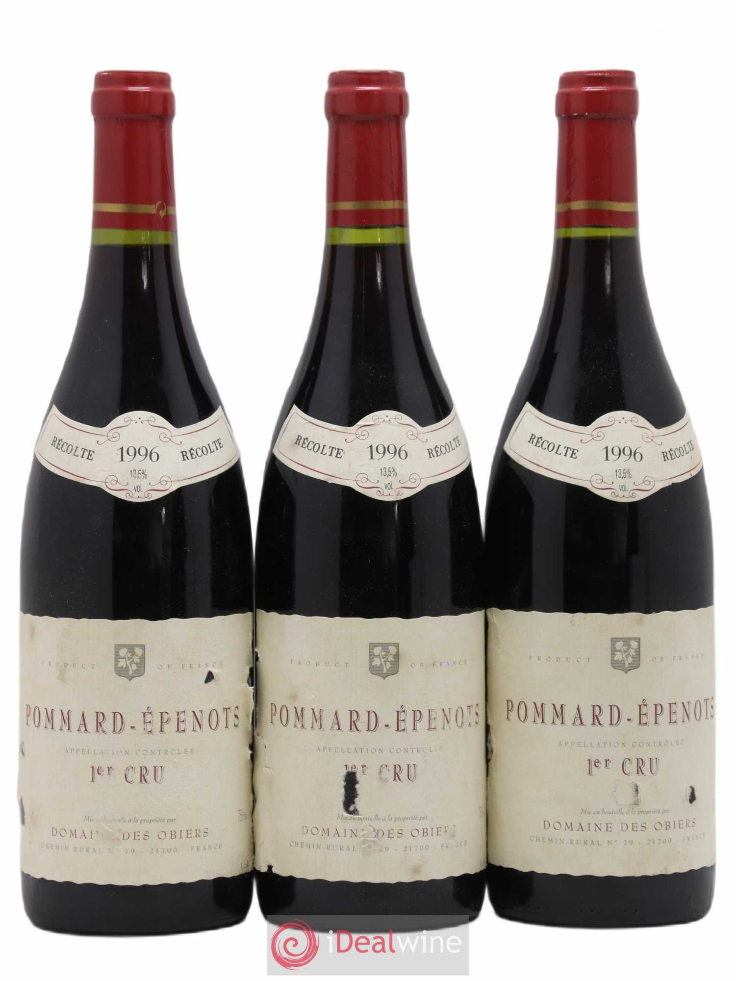 Pommard 1er Cru Epenots Domaine des Obiers 1996 - Lot de 3 bouteilles - 0