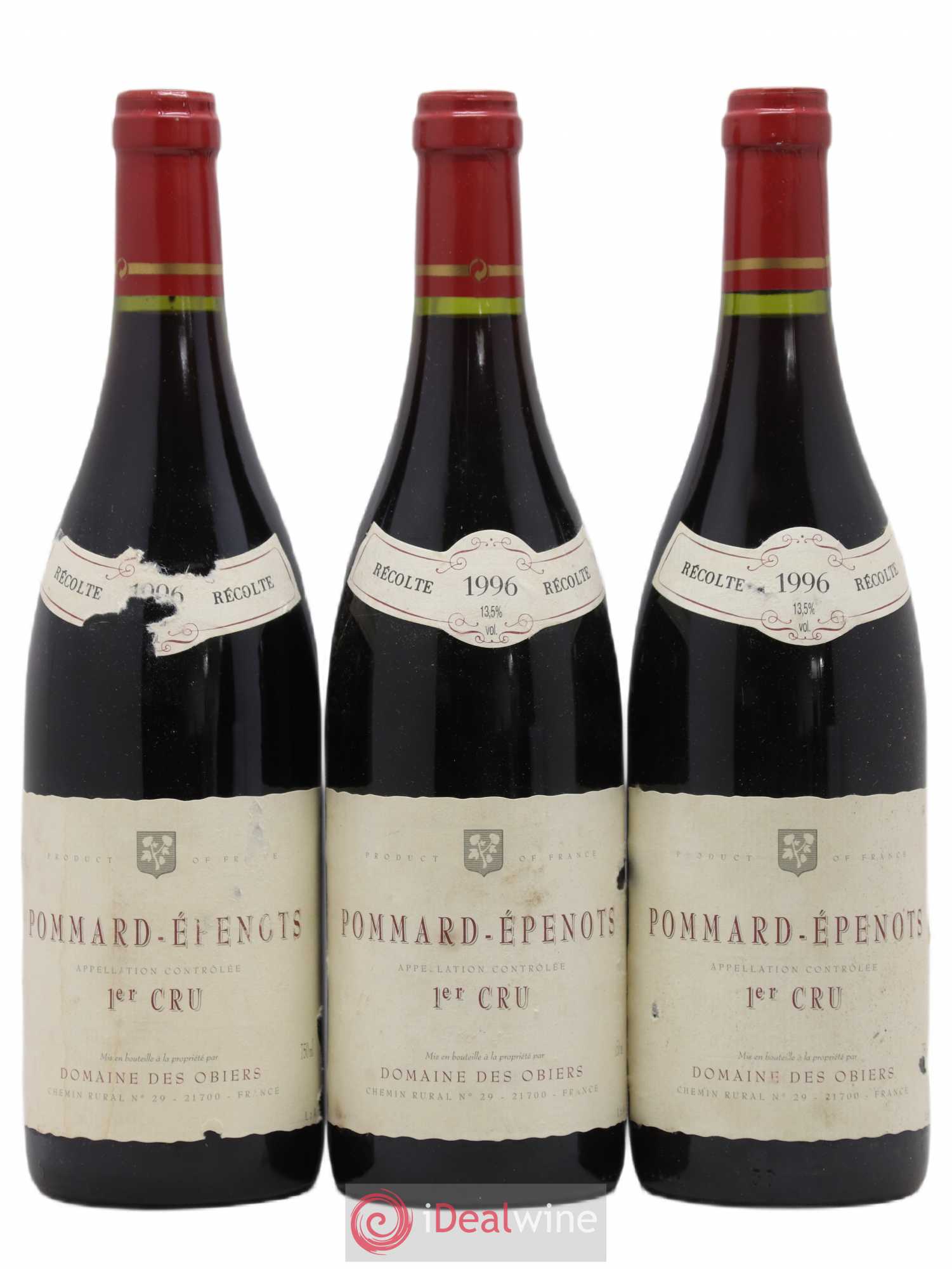 Pommard 1er Cru Epenots Domaine des Obiers 1996 - Lot de 3 bouteilles - 0