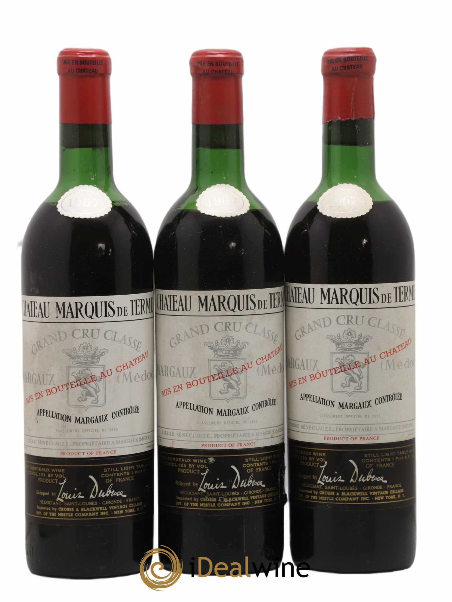 Château Marquis de Terme 4ème Grand Cru Classé 1967 - Lot de 3 bouteilles - 0