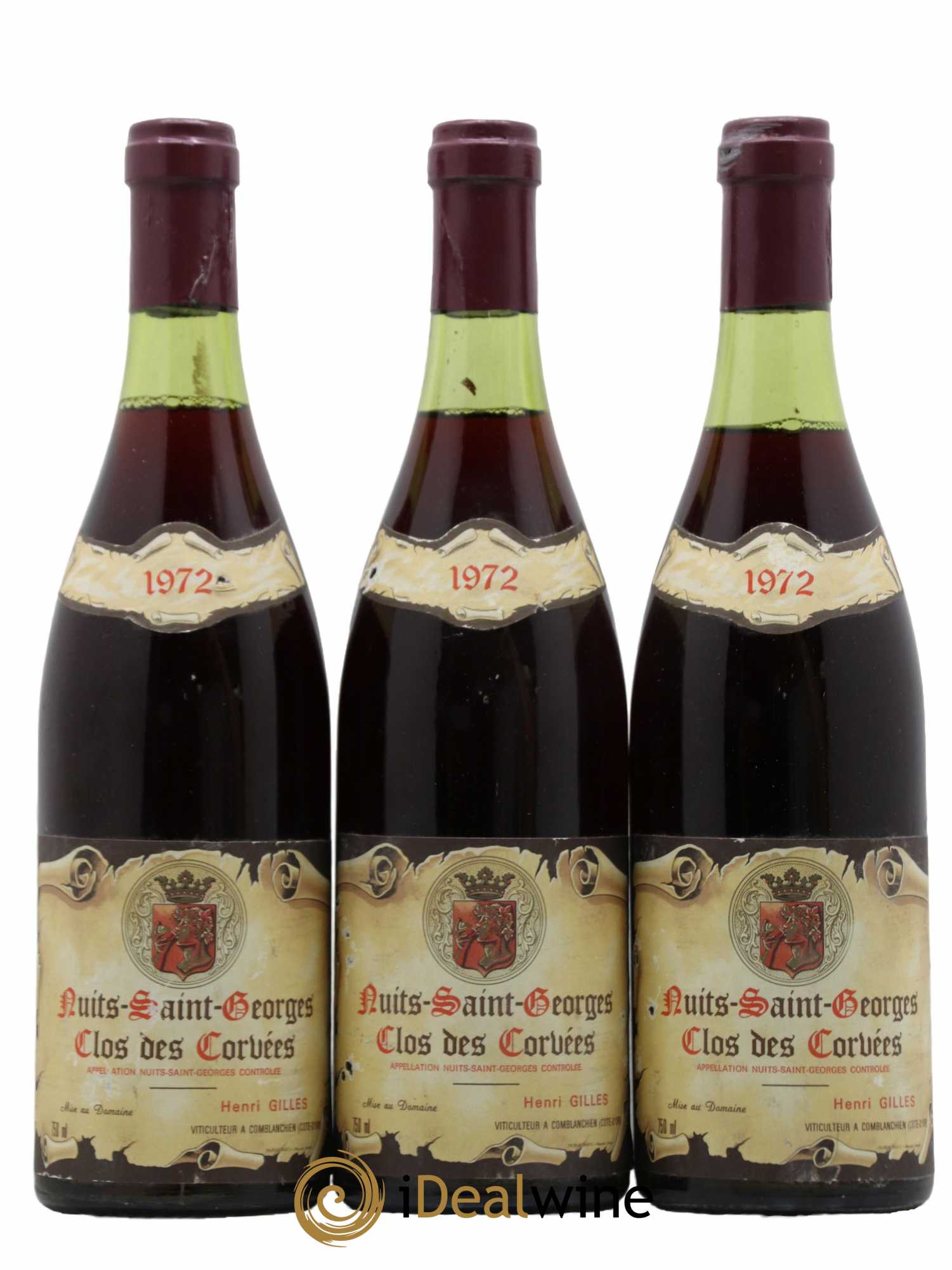 Nuits-Saint-Georges Clos Des Corvees Henri Gilles 1972 - Lot de 3 bouteilles - 0