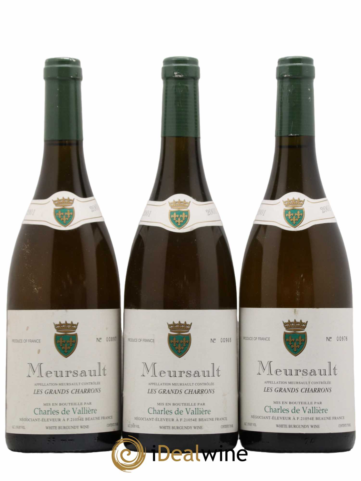 Meursault 1er Cru Les Grands Charrons Charles de Vallière 2001 - Lot de 3 bouteilles - 0