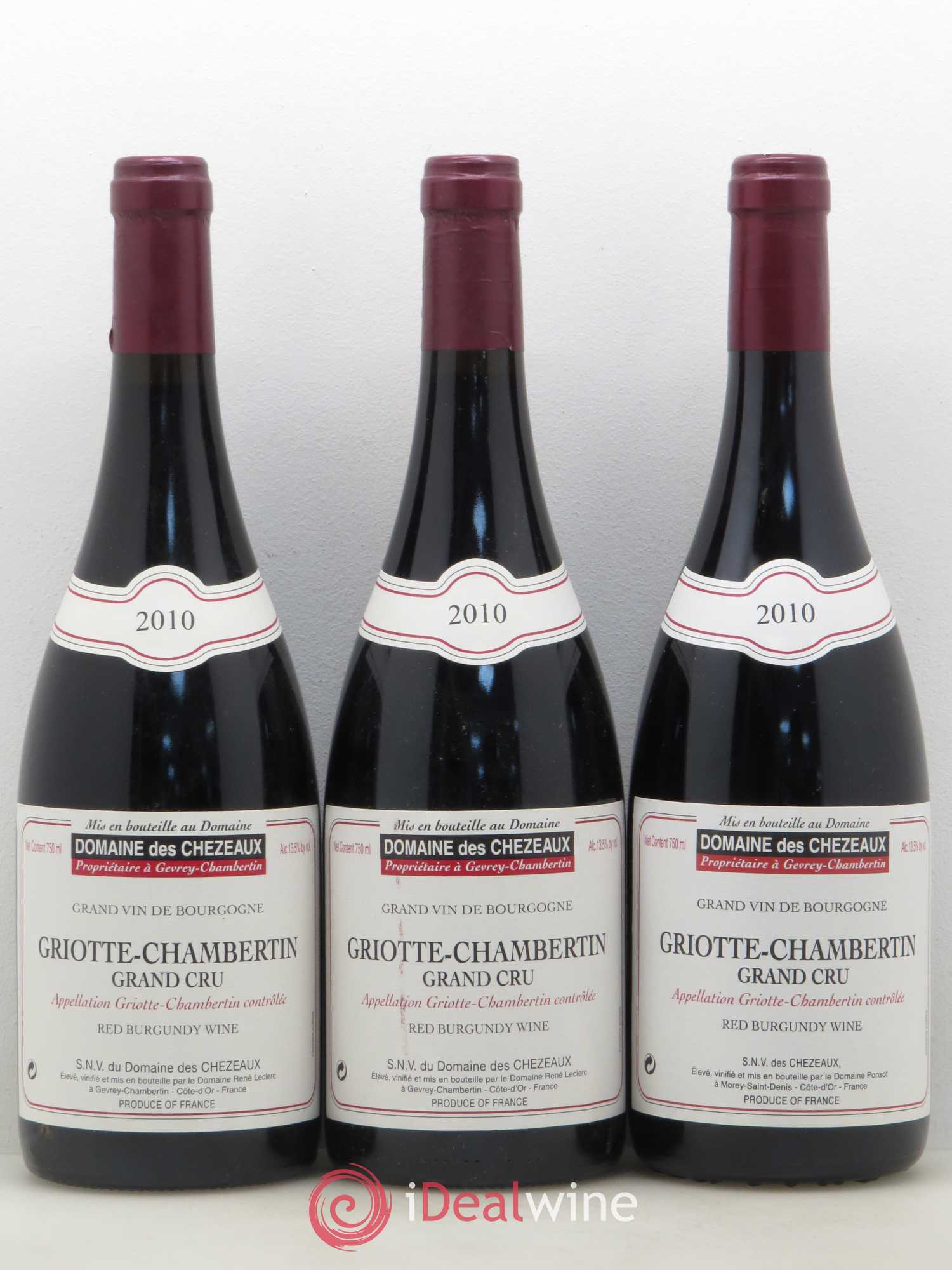Griotte-Chambertin Grand Cru Domaine des Chezeaux 2010 - Lot de 3 bouteilles - 0